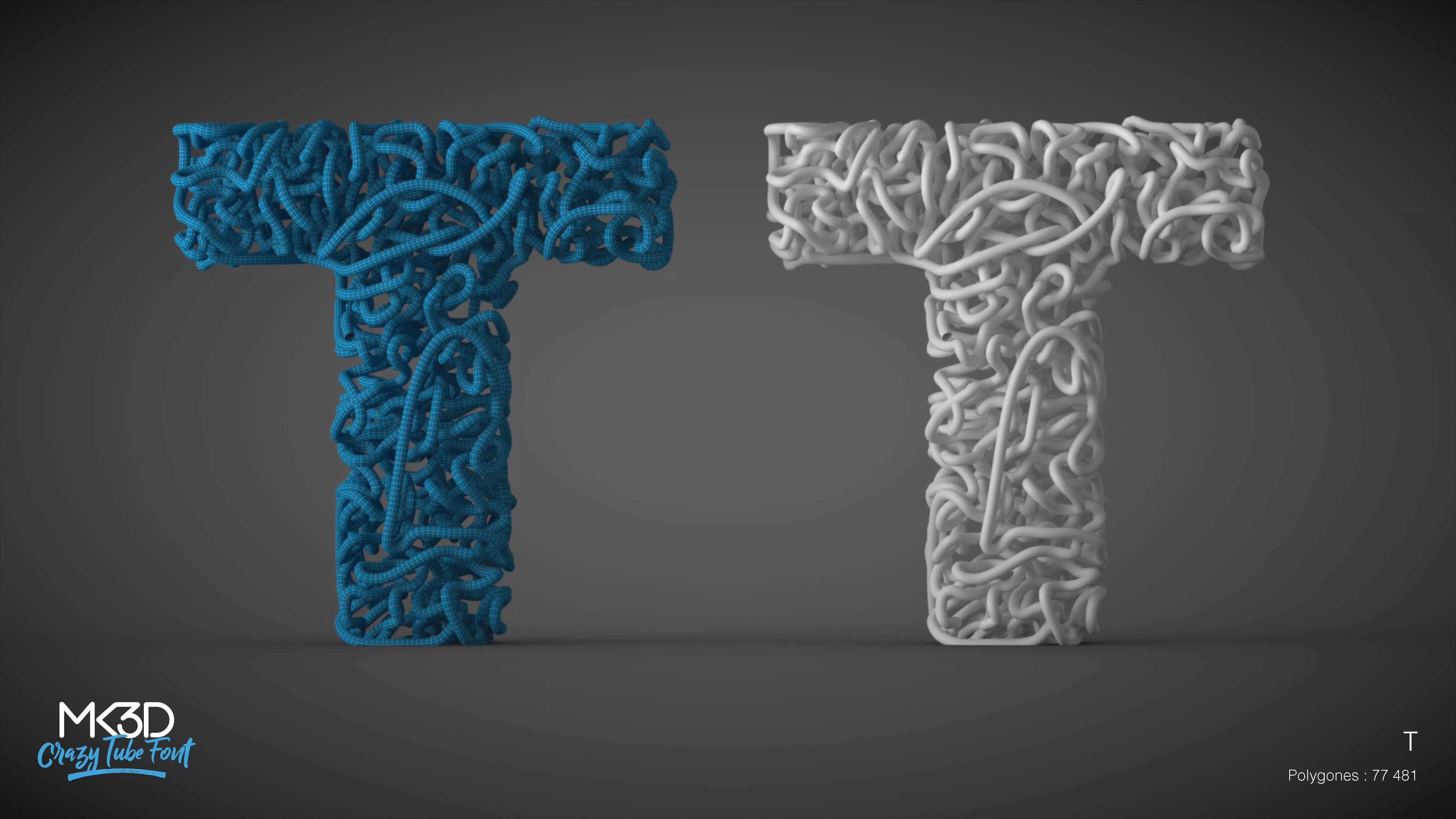 Crazy tube font - T 3D model_0