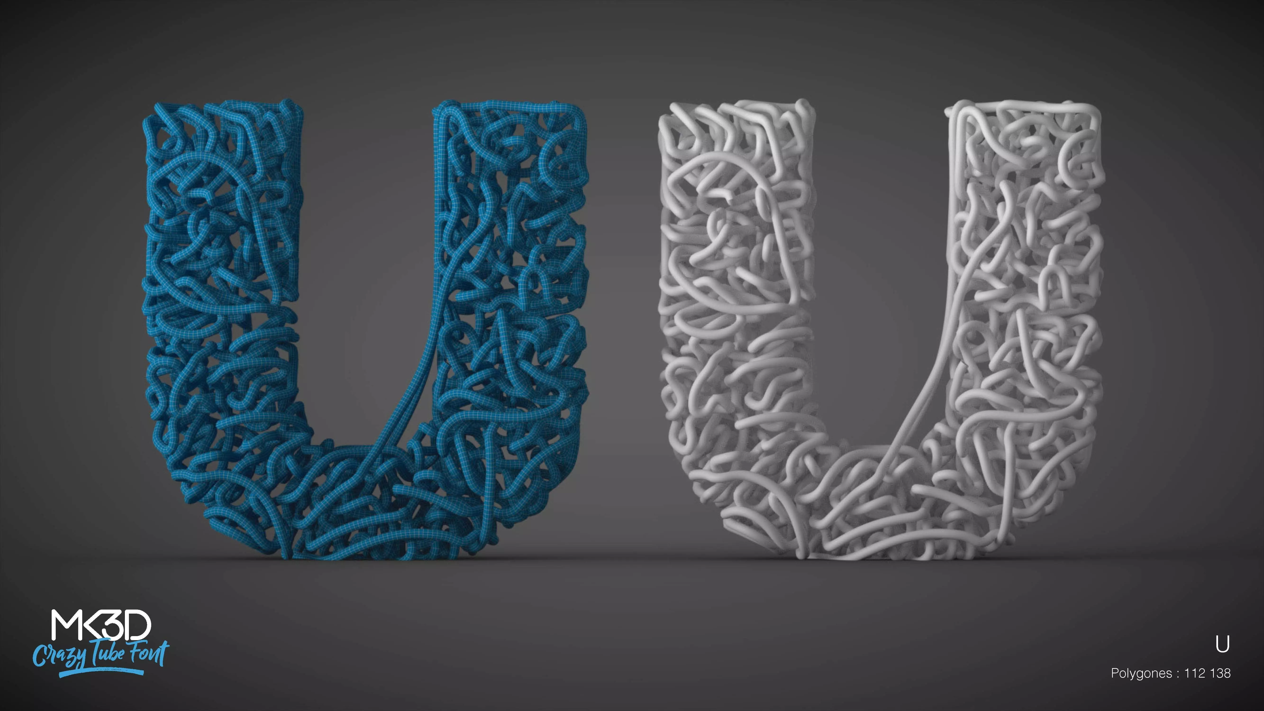 Crazy tube font - U 3D model_0