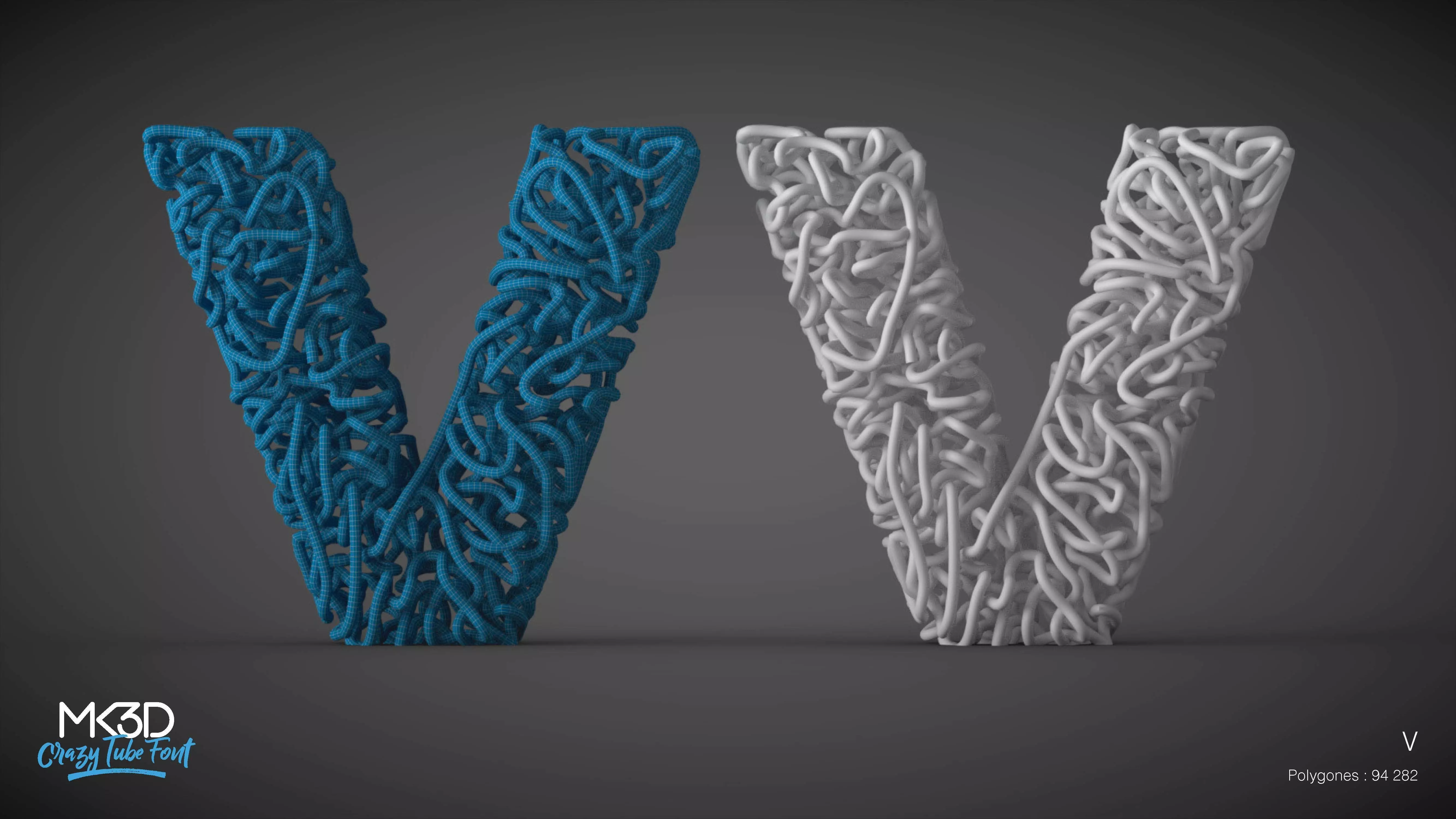 Crazy tube font - V 3D model_0