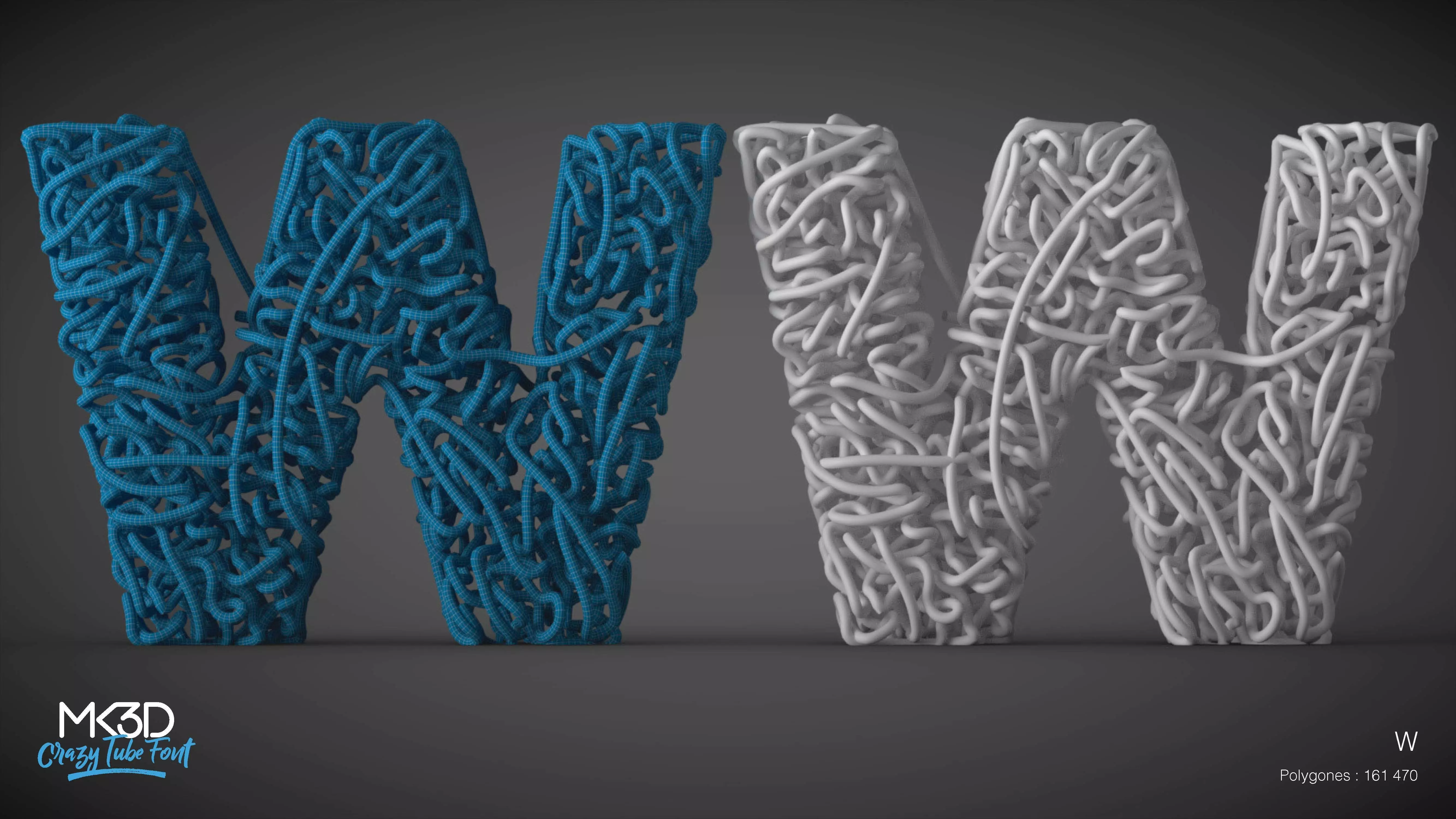 Crazy tube font - W 3D model_0
