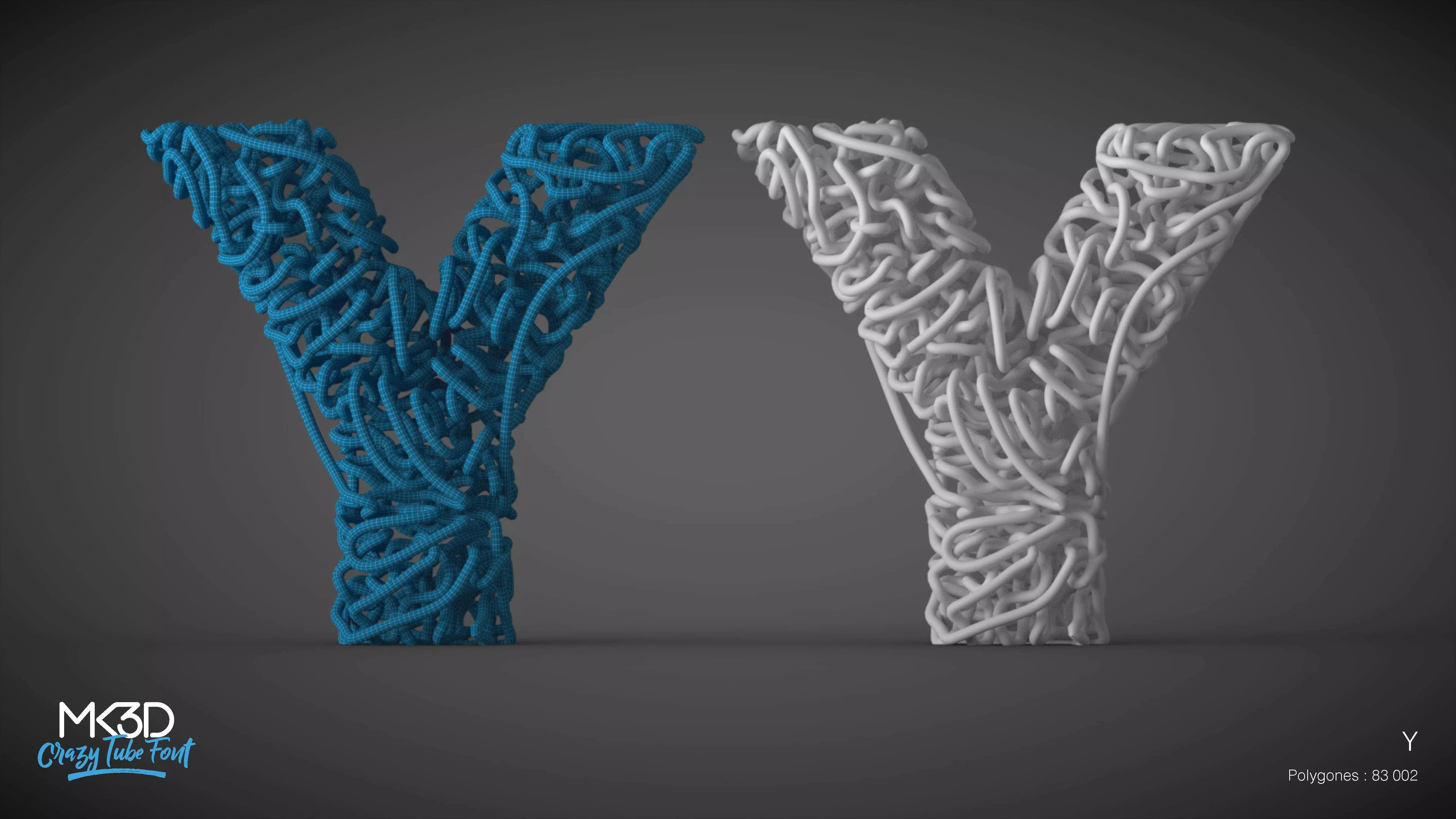 Crazy tube font - Y 3D model_0