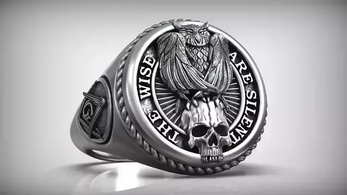 Owl Skull Mason Square Compass Signet 3D print model