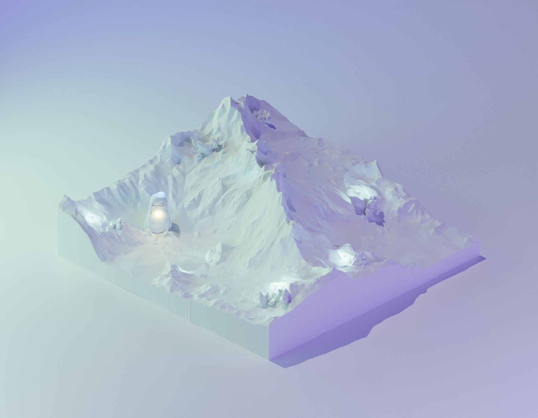 low poly Gameasset6 mountain with lights Low-poly 3D model_2