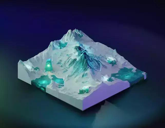 low poly Gameasset6 mountain with lights Low-poly 3D model