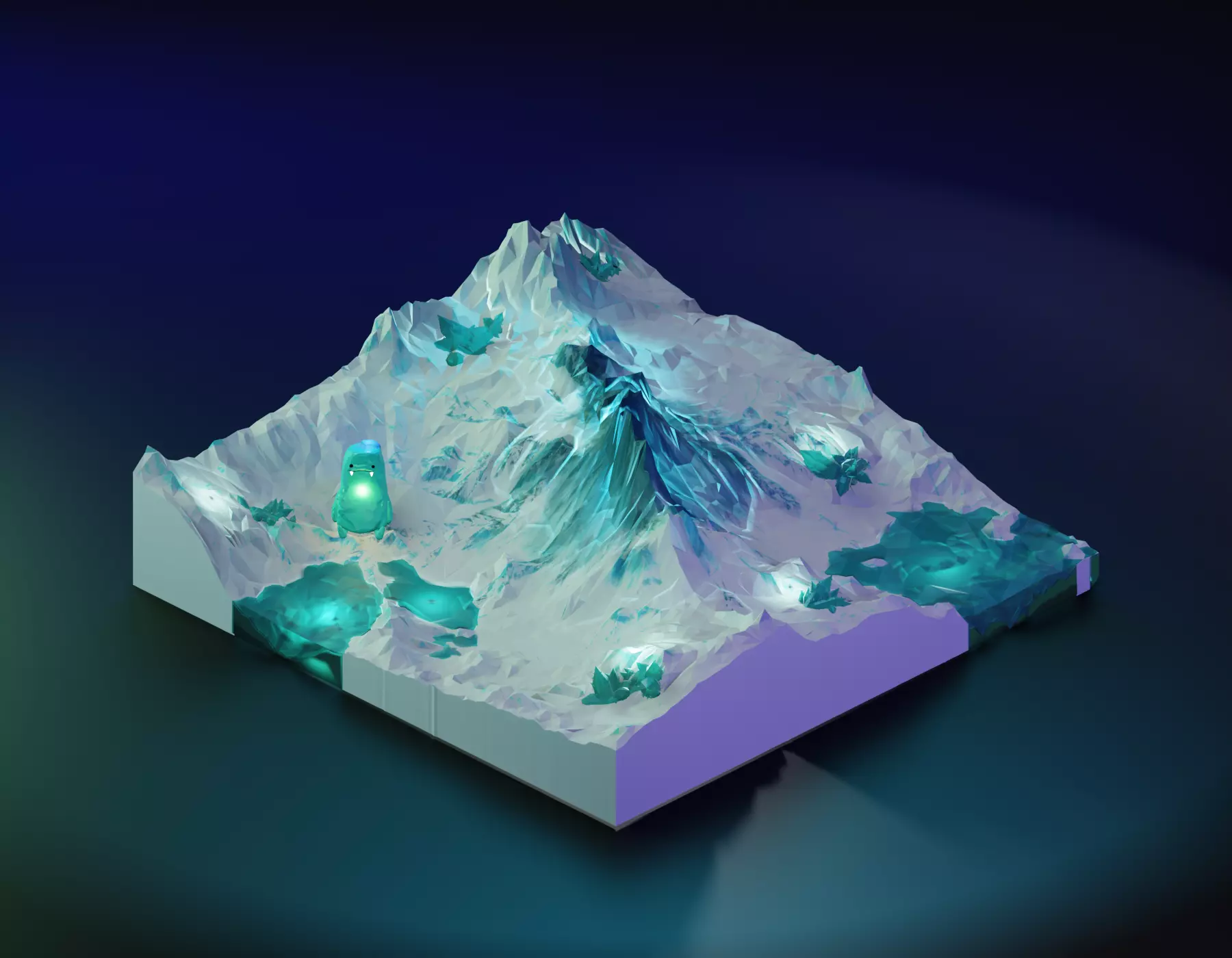 low poly Gameasset6 mountain with lights Low-poly 3D model_0