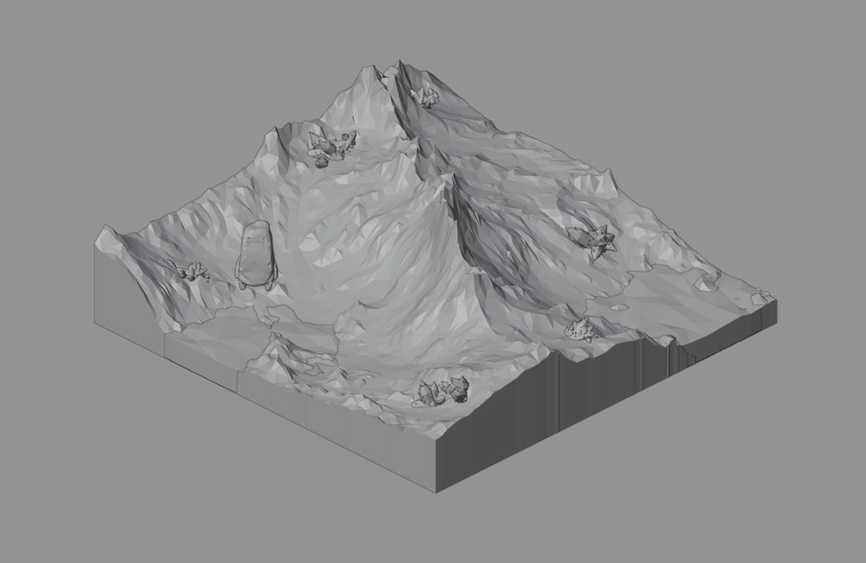 low poly Gameasset6 mountain with lights Low-poly 3D model_3