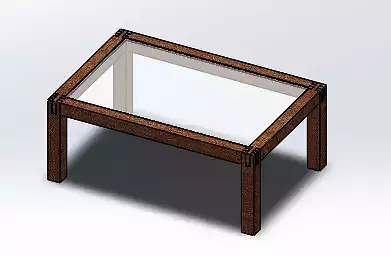 Table with a special assembly at the corners 
