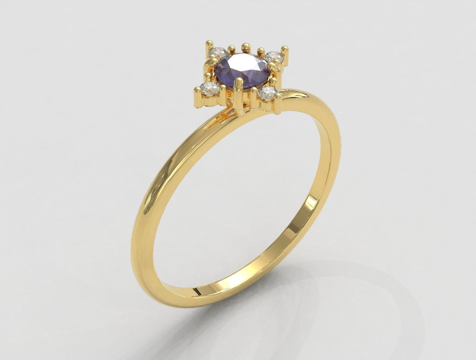 Classic Round Gemstone Ring 3D print model_1