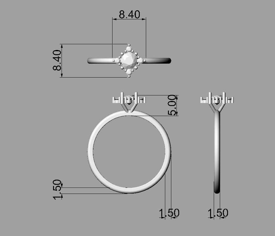 Classic Round Gemstone Ring 3D print model_3