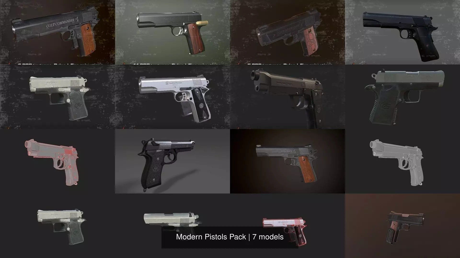Modern Pistols Pack 3D Model Collection_0
