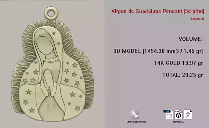 Virgen de Guadalupe pendant 3D print model