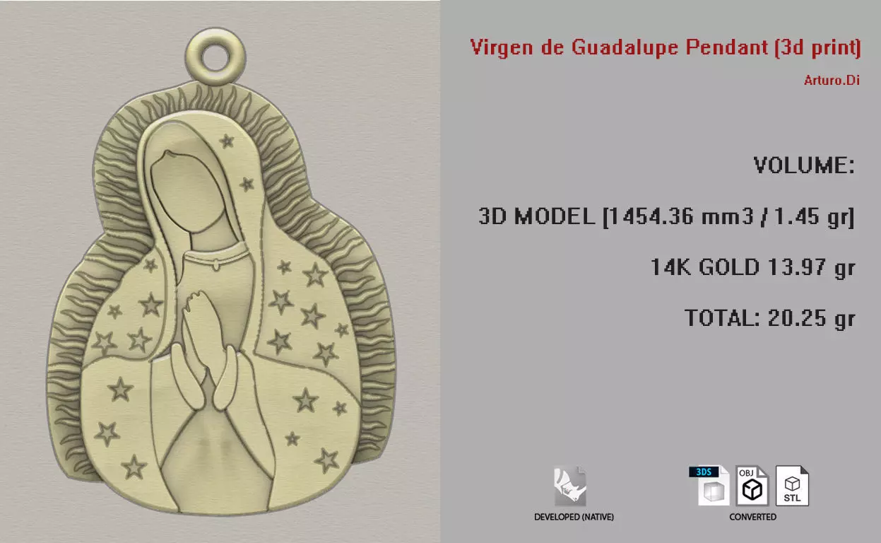 Virgen de Guadalupe pendant 3D print model_0