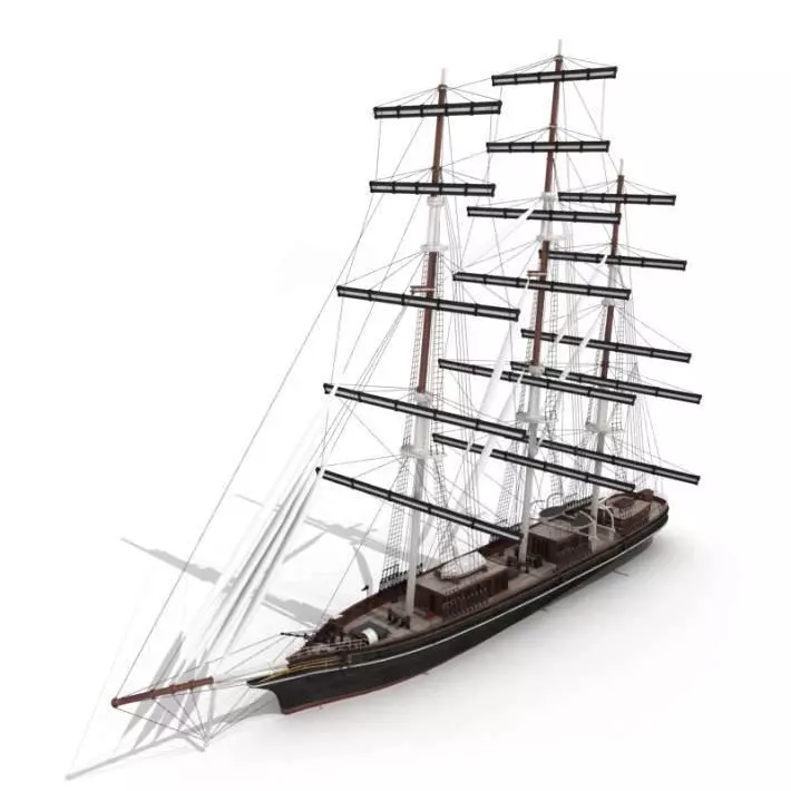 Wood Antique Sailing Boat 3D model_0