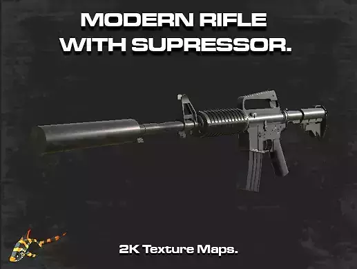 Modern Rifle with Suppressor Low-poly 3D model
