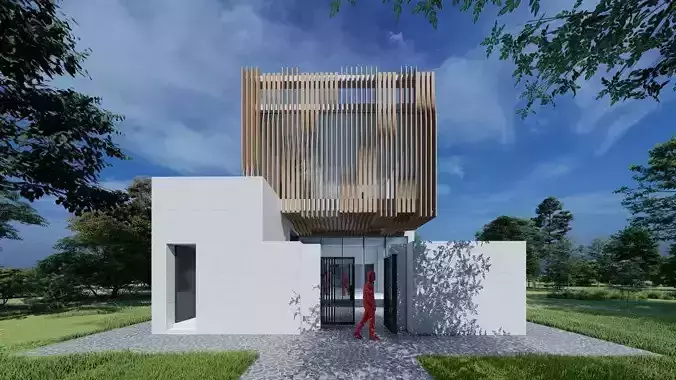 A villa with wavy louvers 