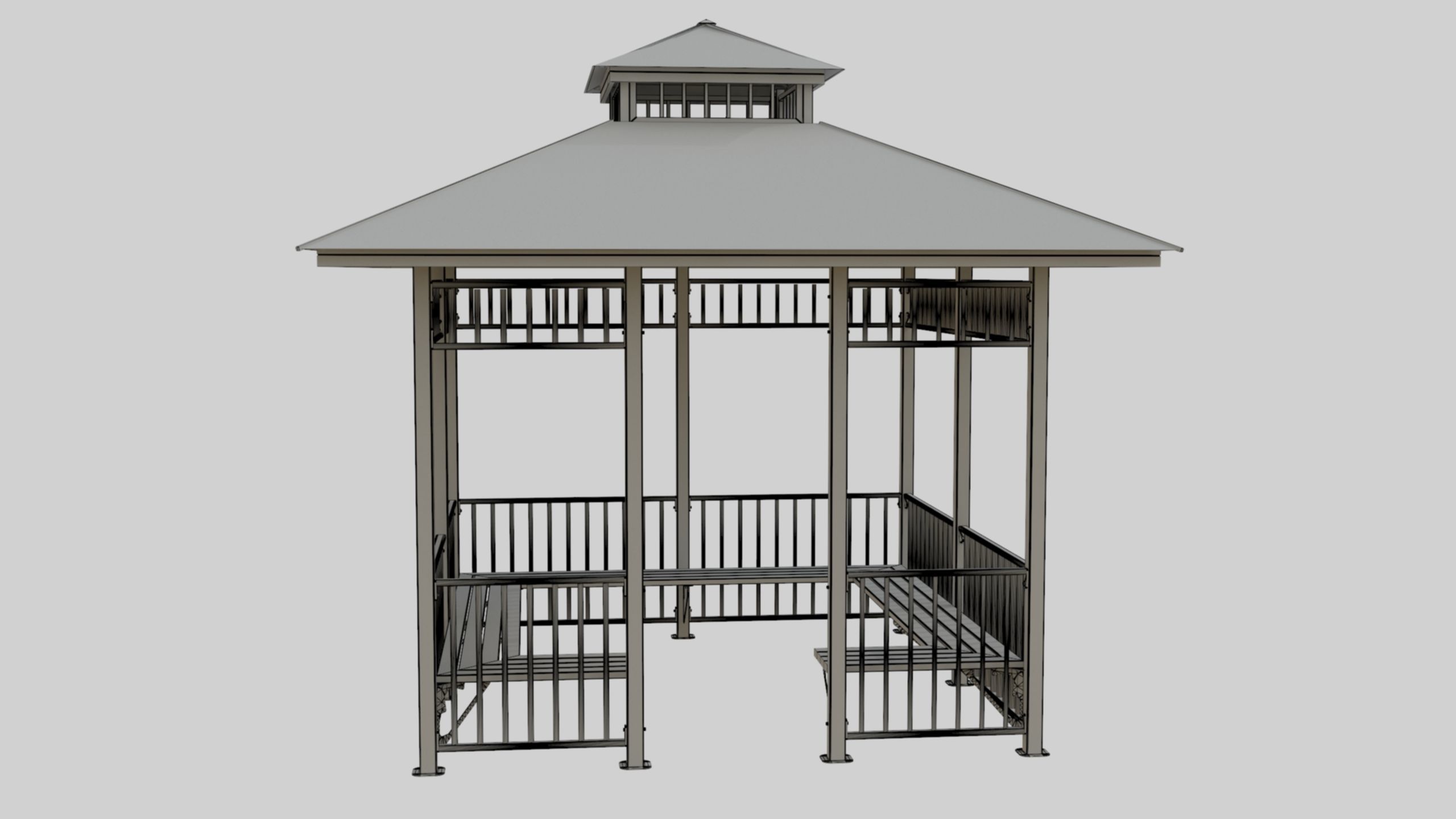 Iron Wood Garden Pergola - Gazebo 07 3D model_28