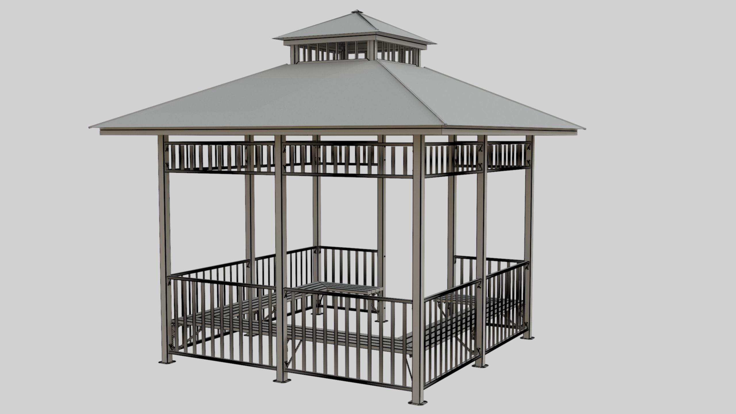 Iron Wood Garden Pergola - Gazebo 07 3D model_27