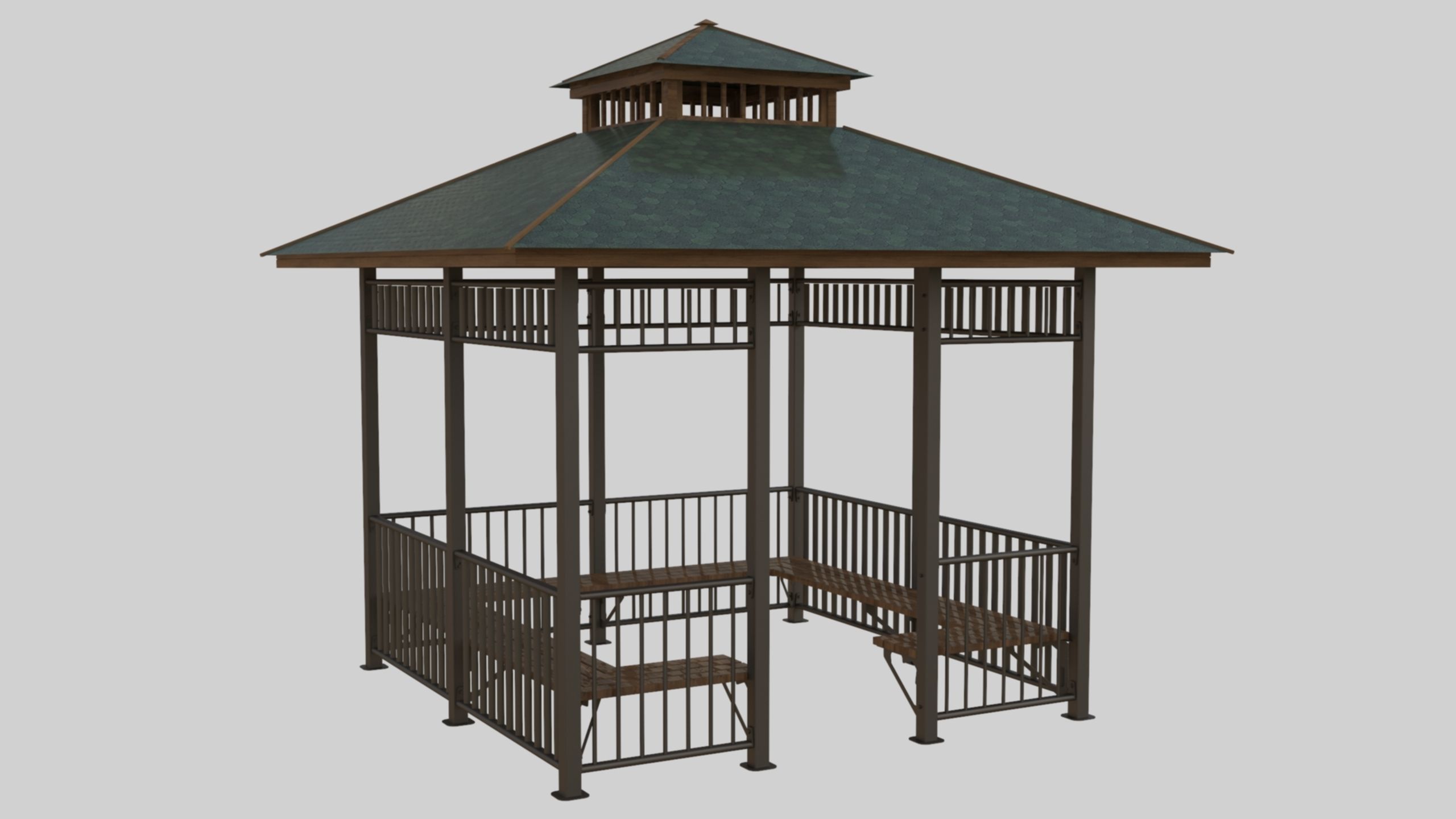 Iron Wood Garden Pergola - Gazebo 07 3D model_1