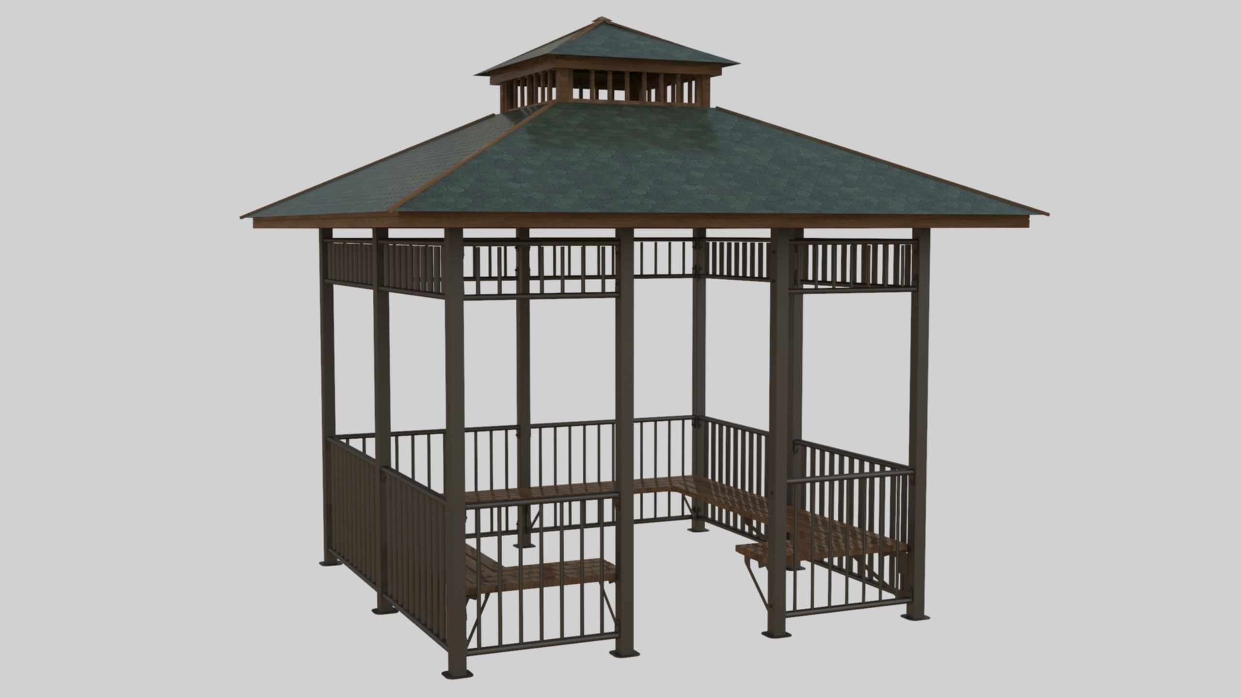 Iron Wood Garden Pergola - Gazebo 07 3D model_24