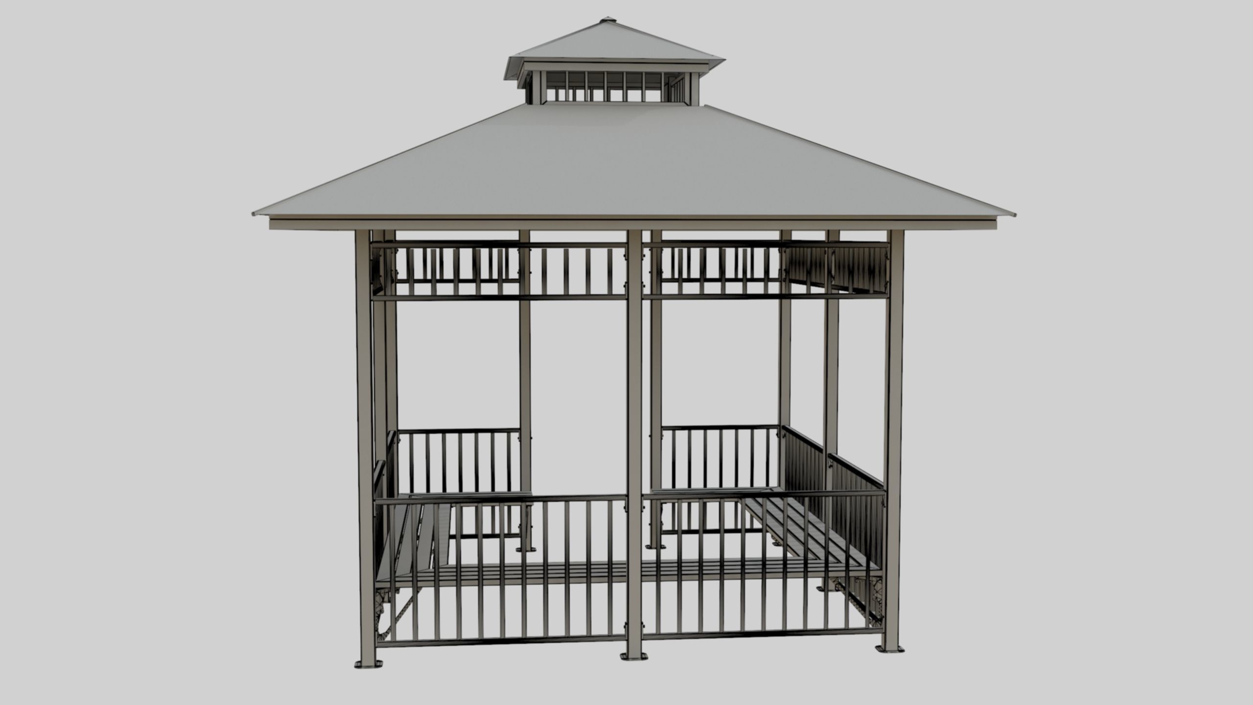 Iron Wood Garden Pergola - Gazebo 07 3D model_8