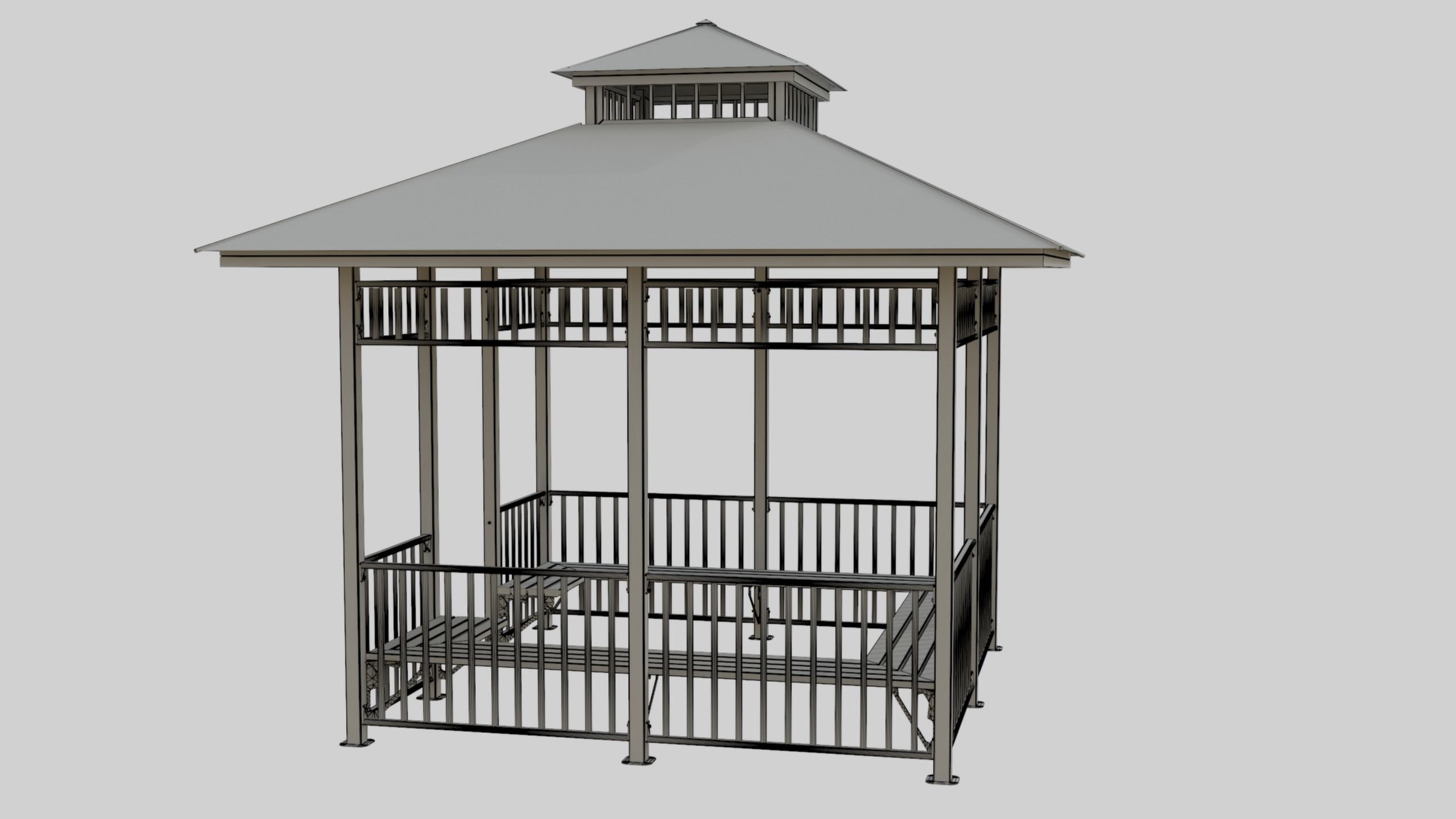 Iron Wood Garden Pergola - Gazebo 07 3D model_9