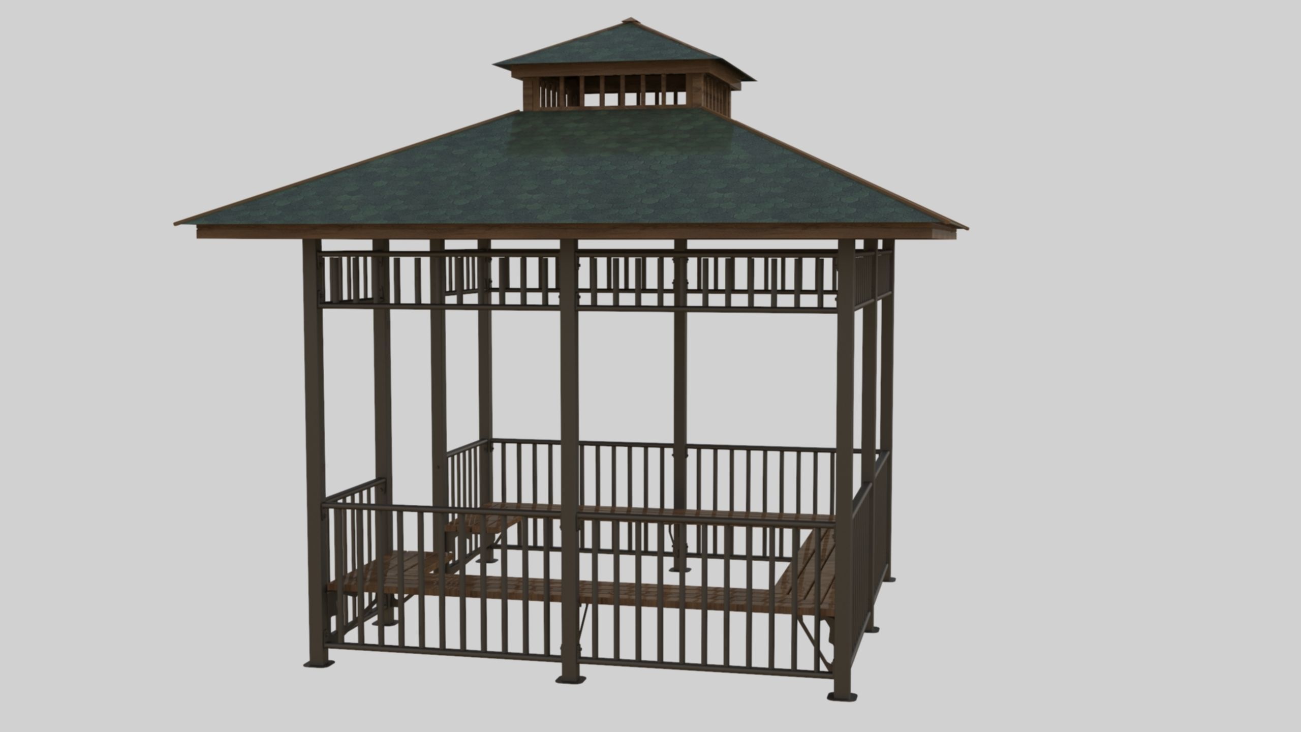 Iron Wood Garden Pergola - Gazebo 07 3D model_4