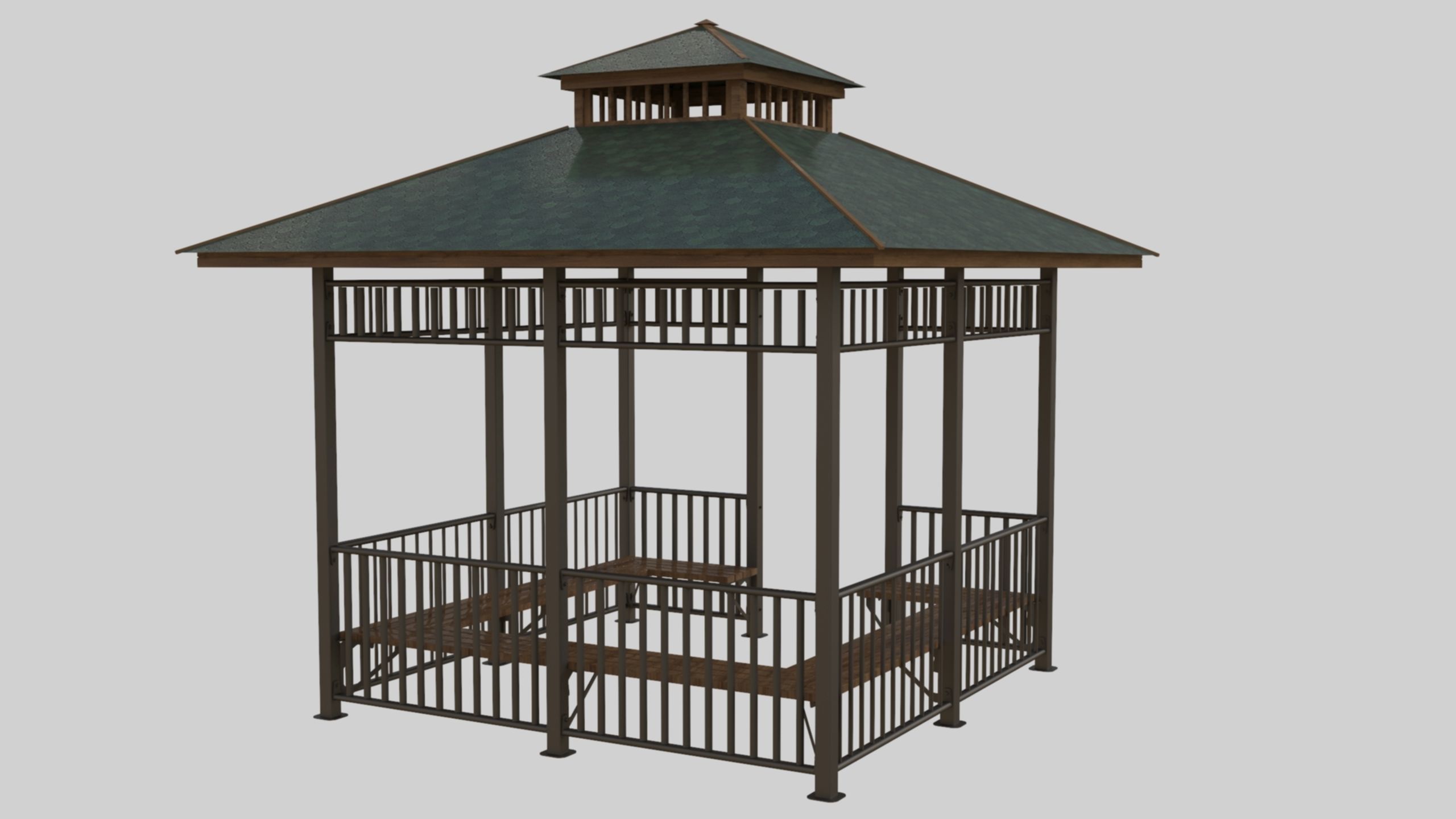 Iron Wood Garden Pergola - Gazebo 07 3D model_15