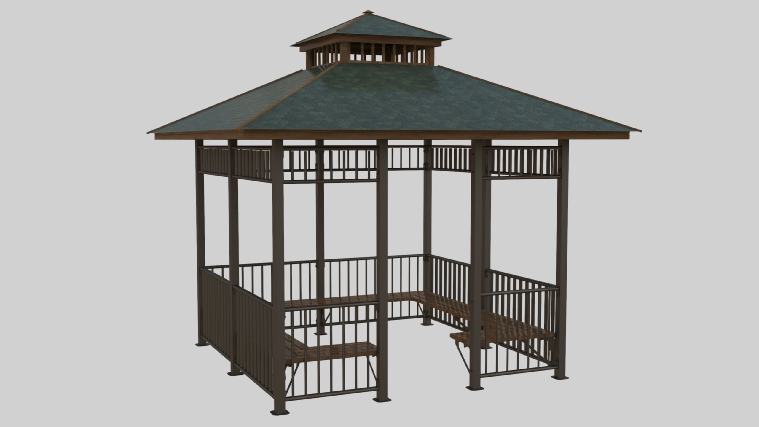 Iron Wood Garden Pergola - Gazebo 07 3D model_13