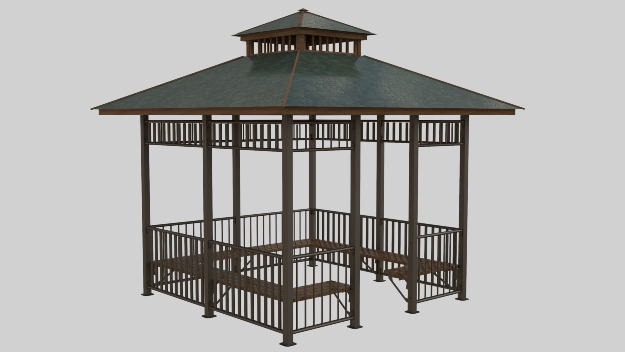 Iron Wood Garden Pergola - Gazebo 07 3D model_17