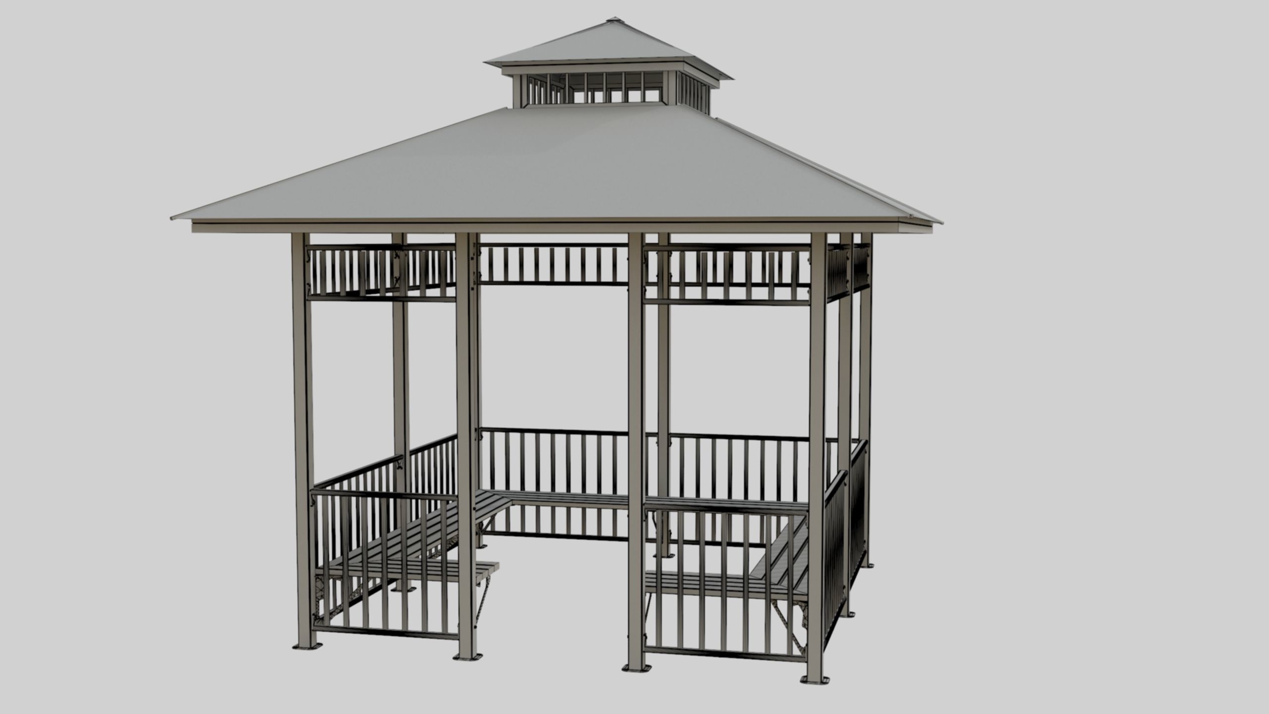 Iron Wood Garden Pergola - Gazebo 07 3D model_31