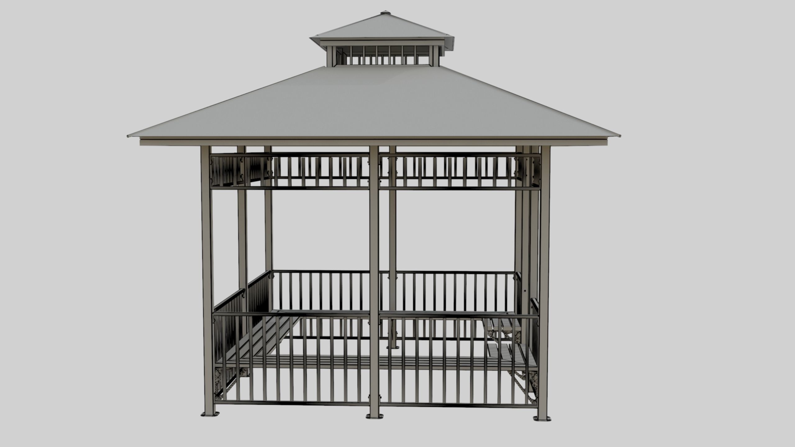 Iron Wood Garden Pergola - Gazebo 07 3D model_26