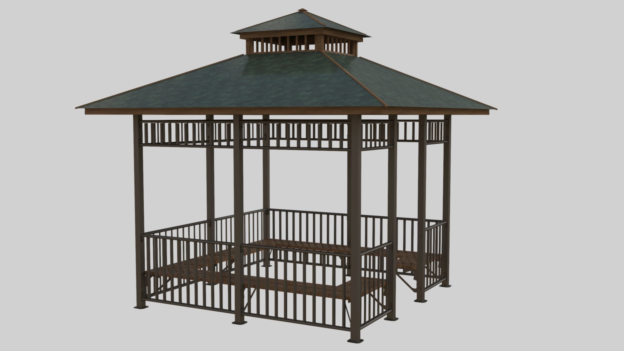 Iron Wood Garden Pergola - Gazebo 07 3D model_18