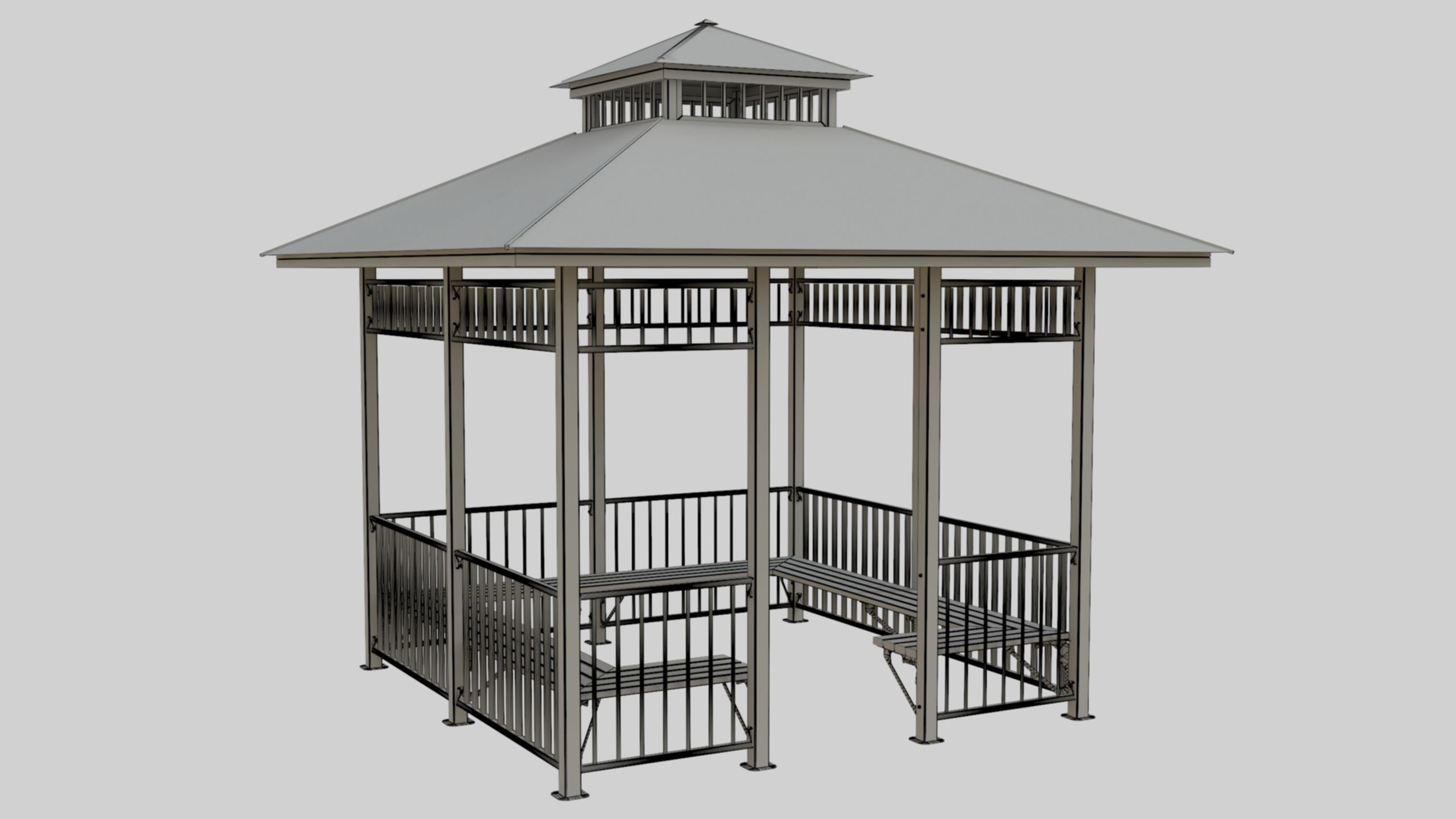 Iron Wood Garden Pergola - Gazebo 07 3D model_6