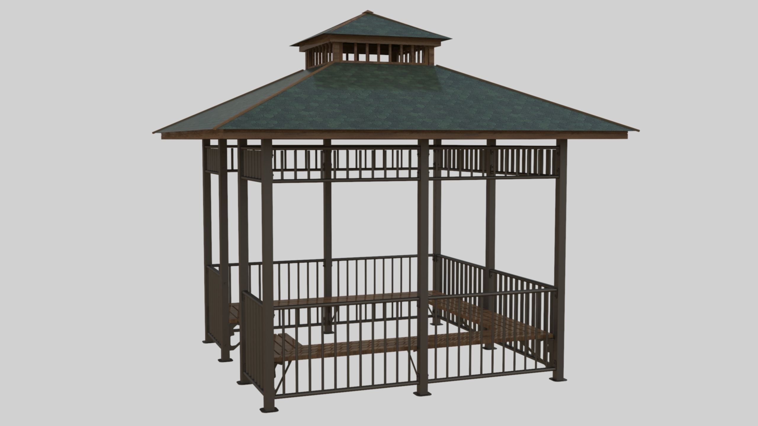 Iron Wood Garden Pergola - Gazebo 07 3D model_19