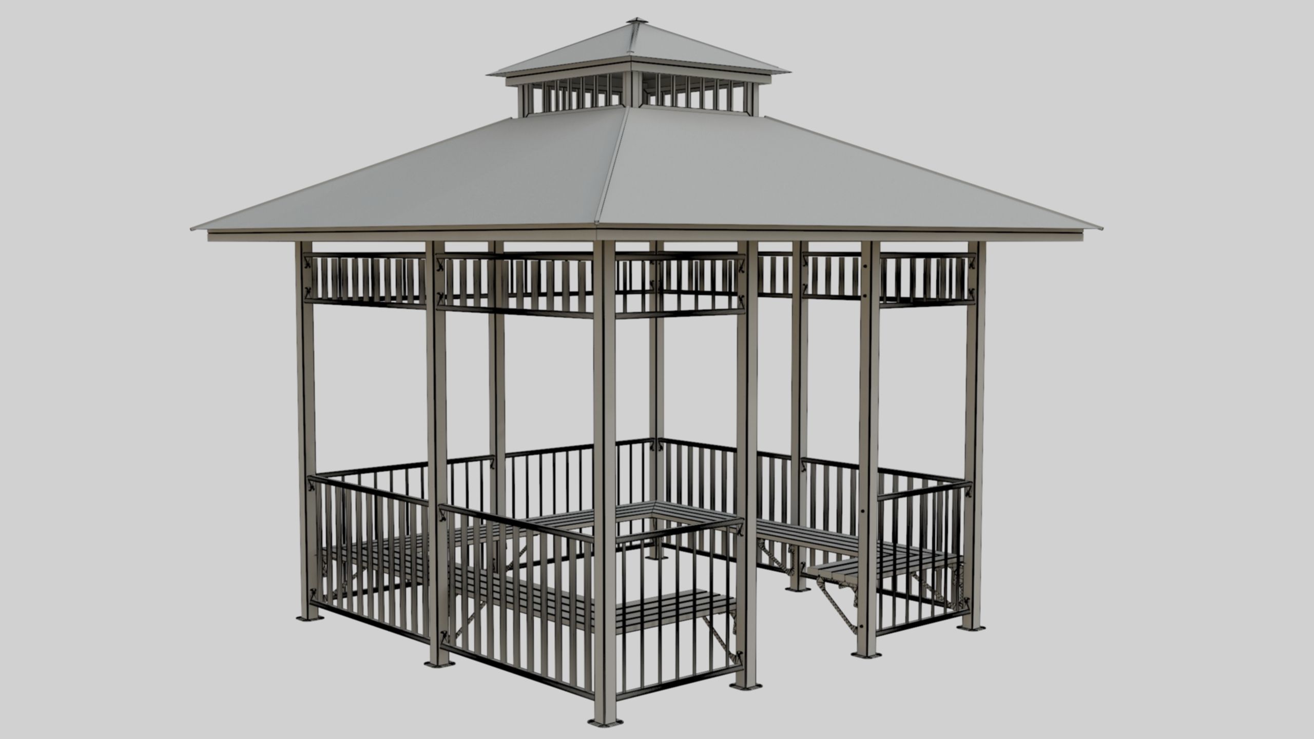 Iron Wood Garden Pergola - Gazebo 07 3D model_23