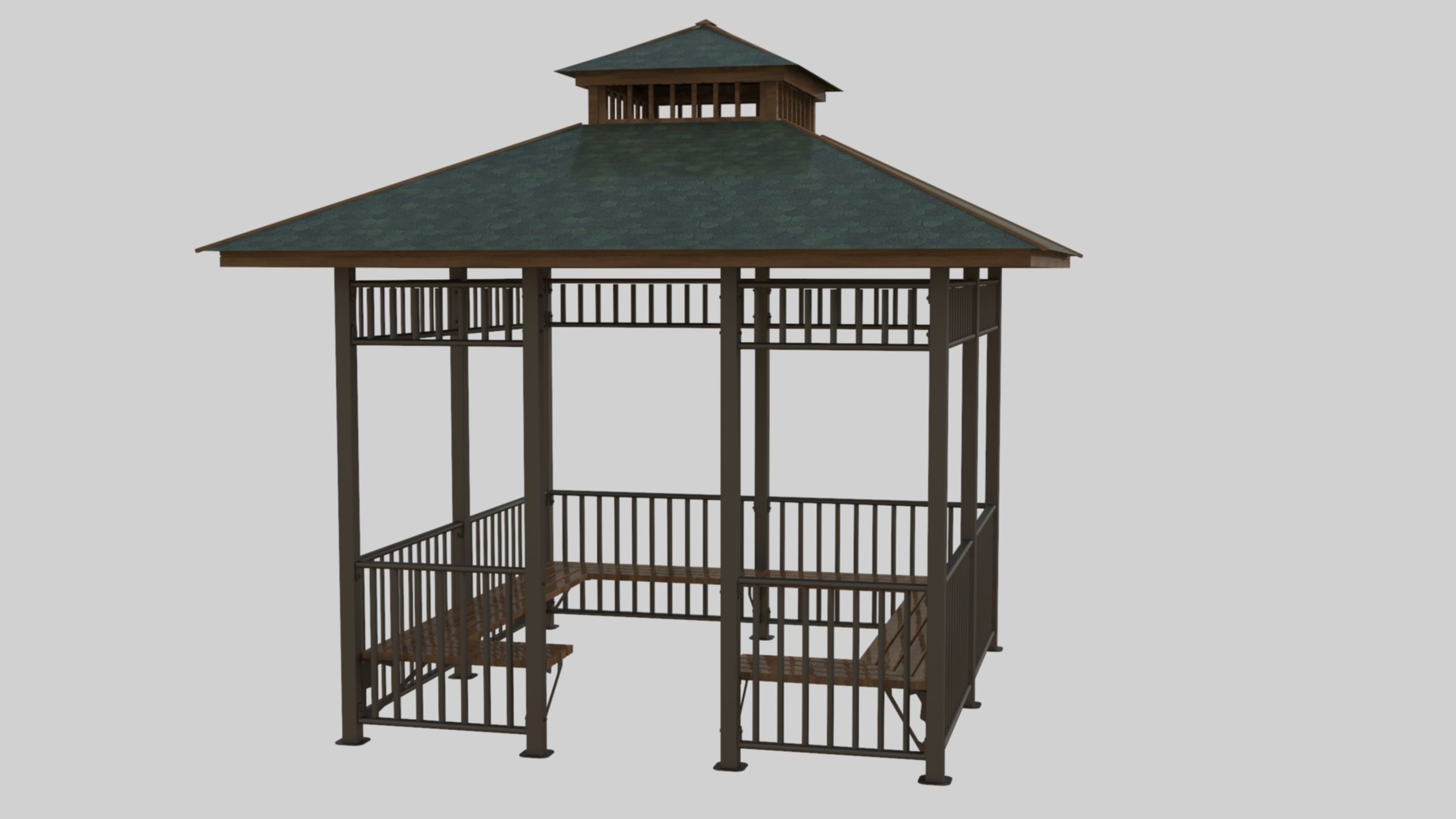 Iron Wood Garden Pergola - Gazebo 07 3D model_5