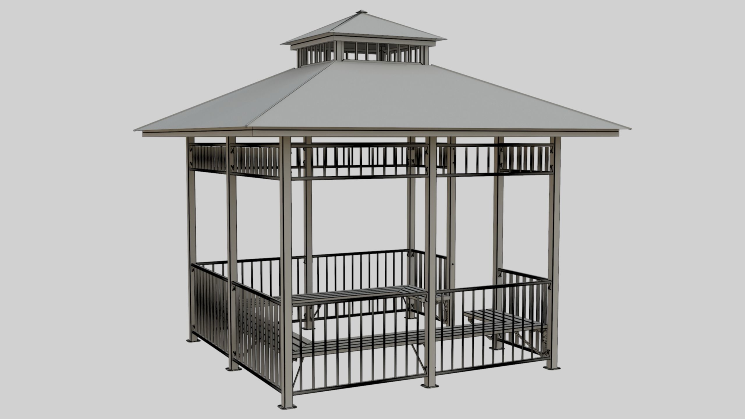 Iron Wood Garden Pergola - Gazebo 07 3D model_7