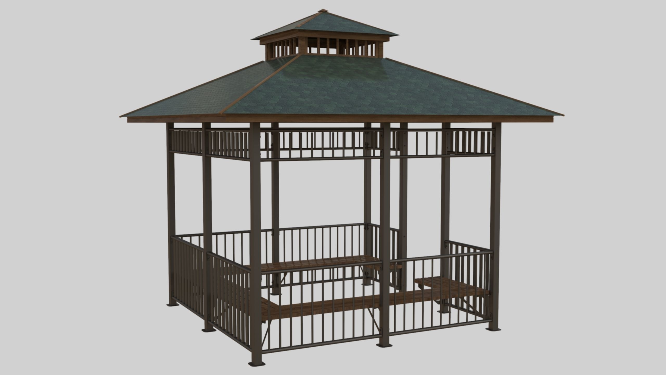 Iron Wood Garden Pergola - Gazebo 07 3D model_2