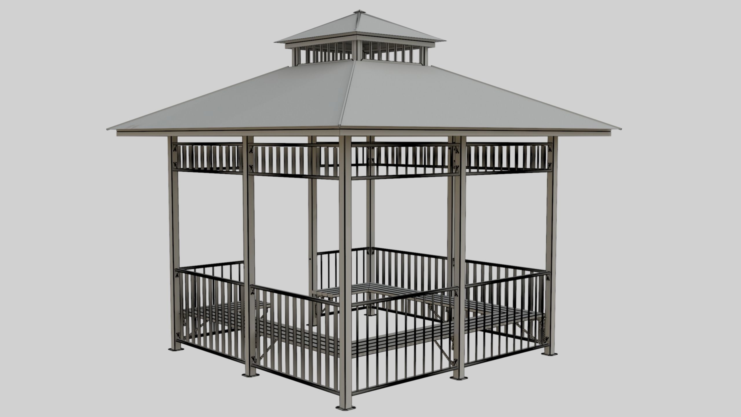 Iron Wood Garden Pergola - Gazebo 07 3D model_33
