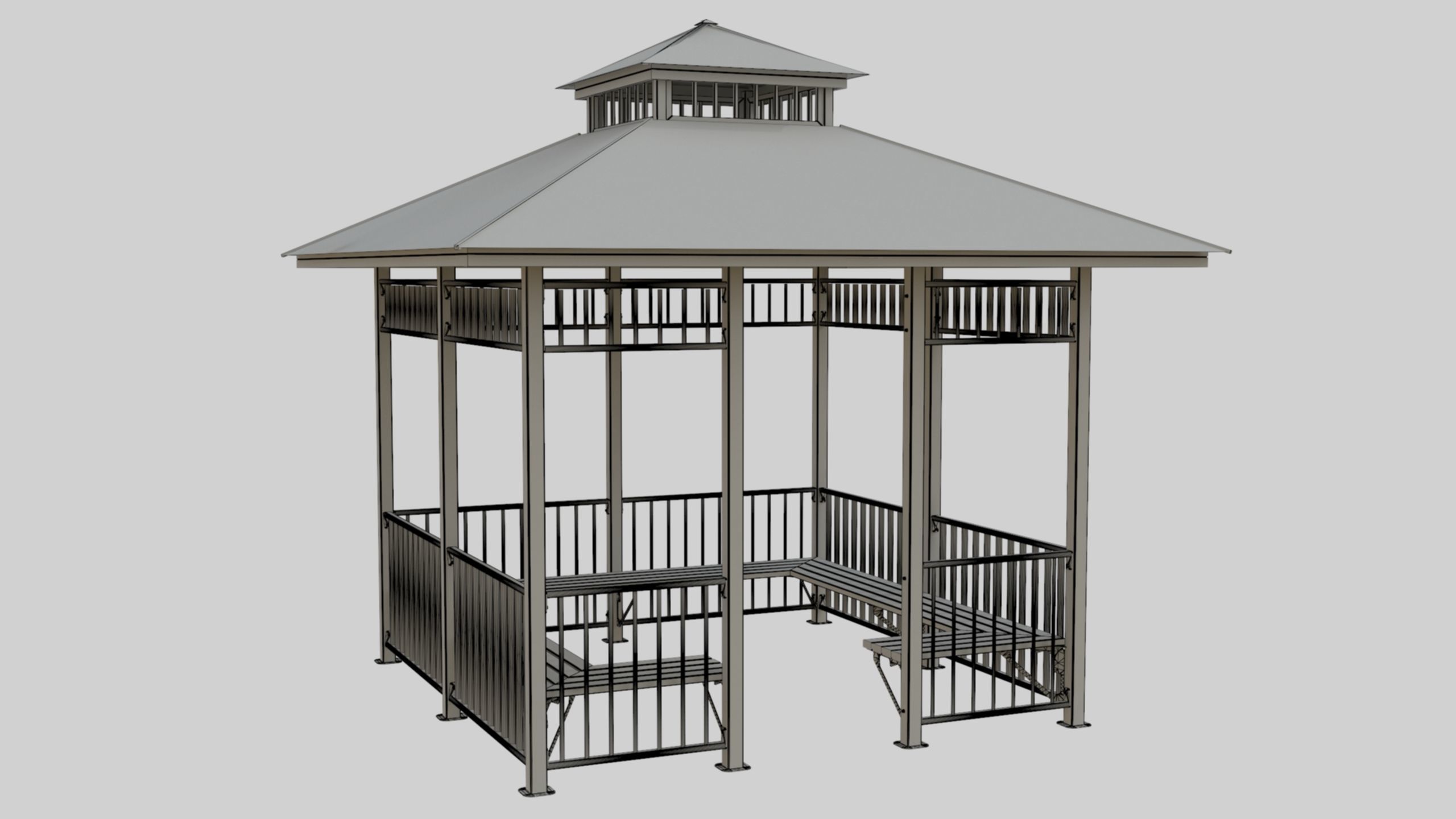 Iron Wood Garden Pergola - Gazebo 07 3D model_34