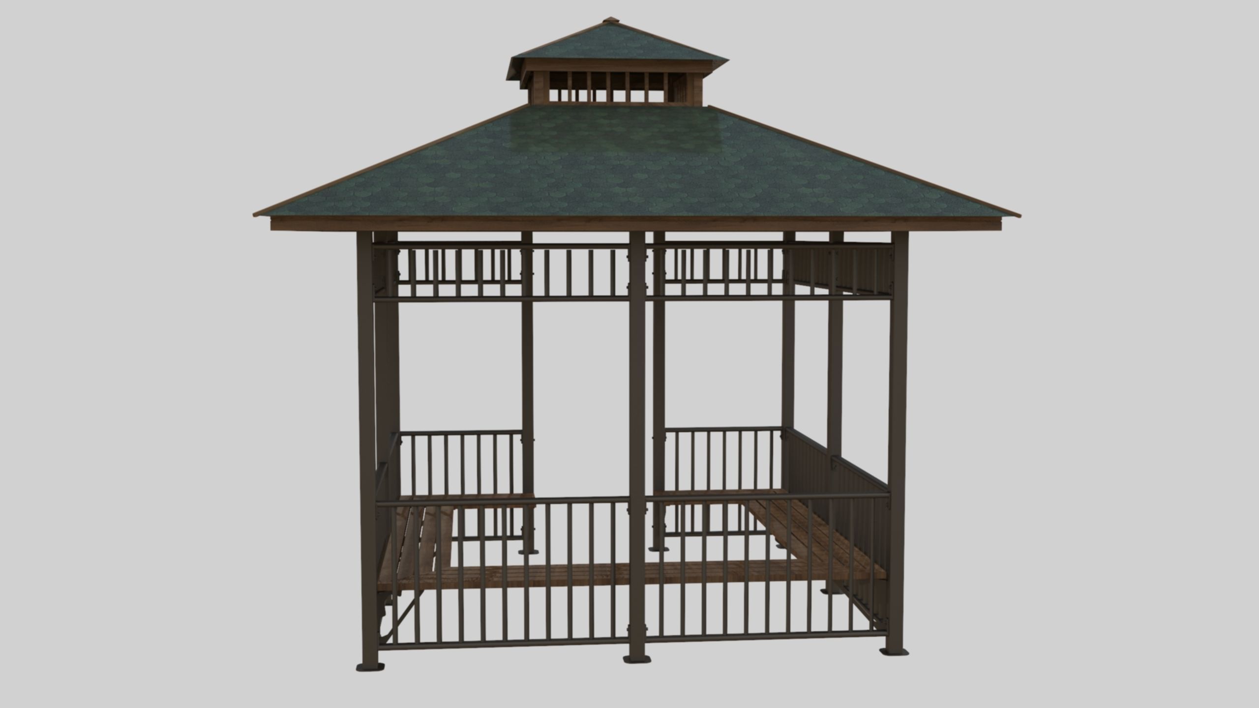 Iron Wood Garden Pergola - Gazebo 07 3D model_3