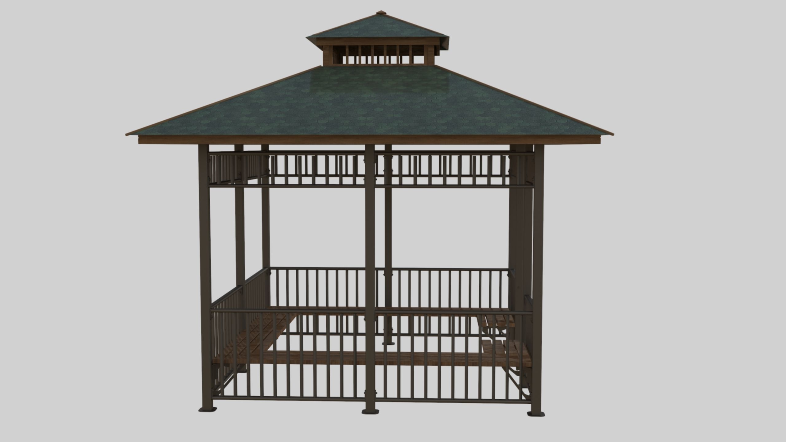 Iron Wood Garden Pergola - Gazebo 07 3D model_14
