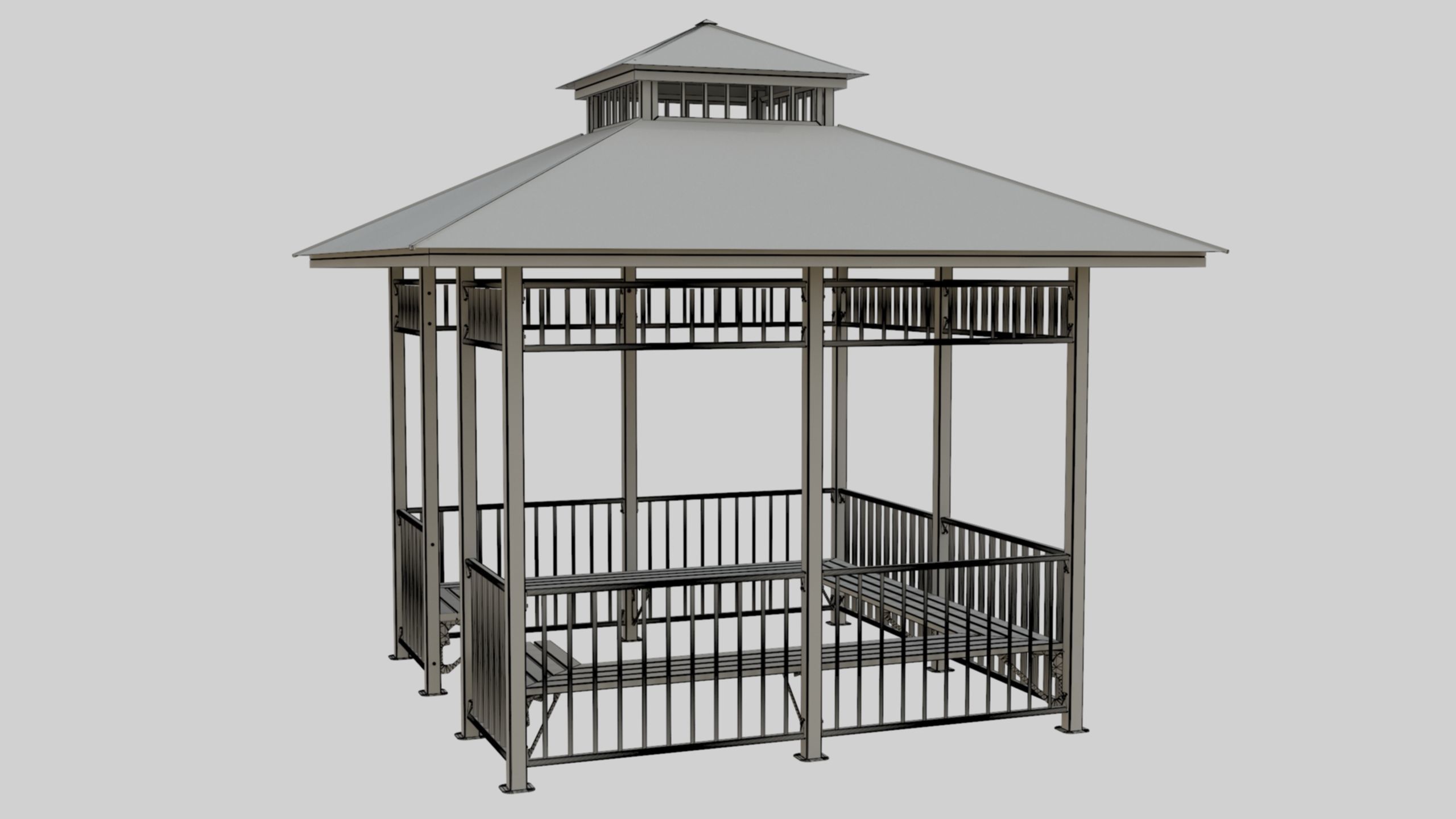 Iron Wood Garden Pergola - Gazebo 07 3D model_32