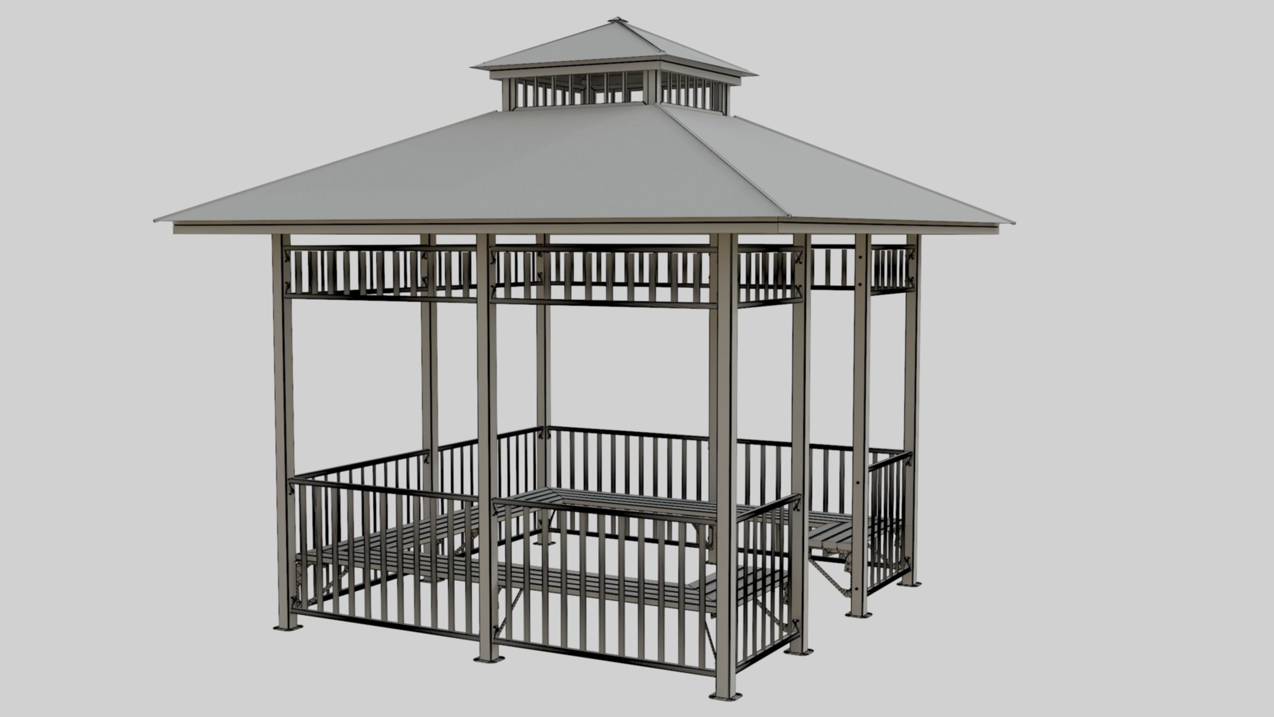 Iron Wood Garden Pergola - Gazebo 07 3D model_22