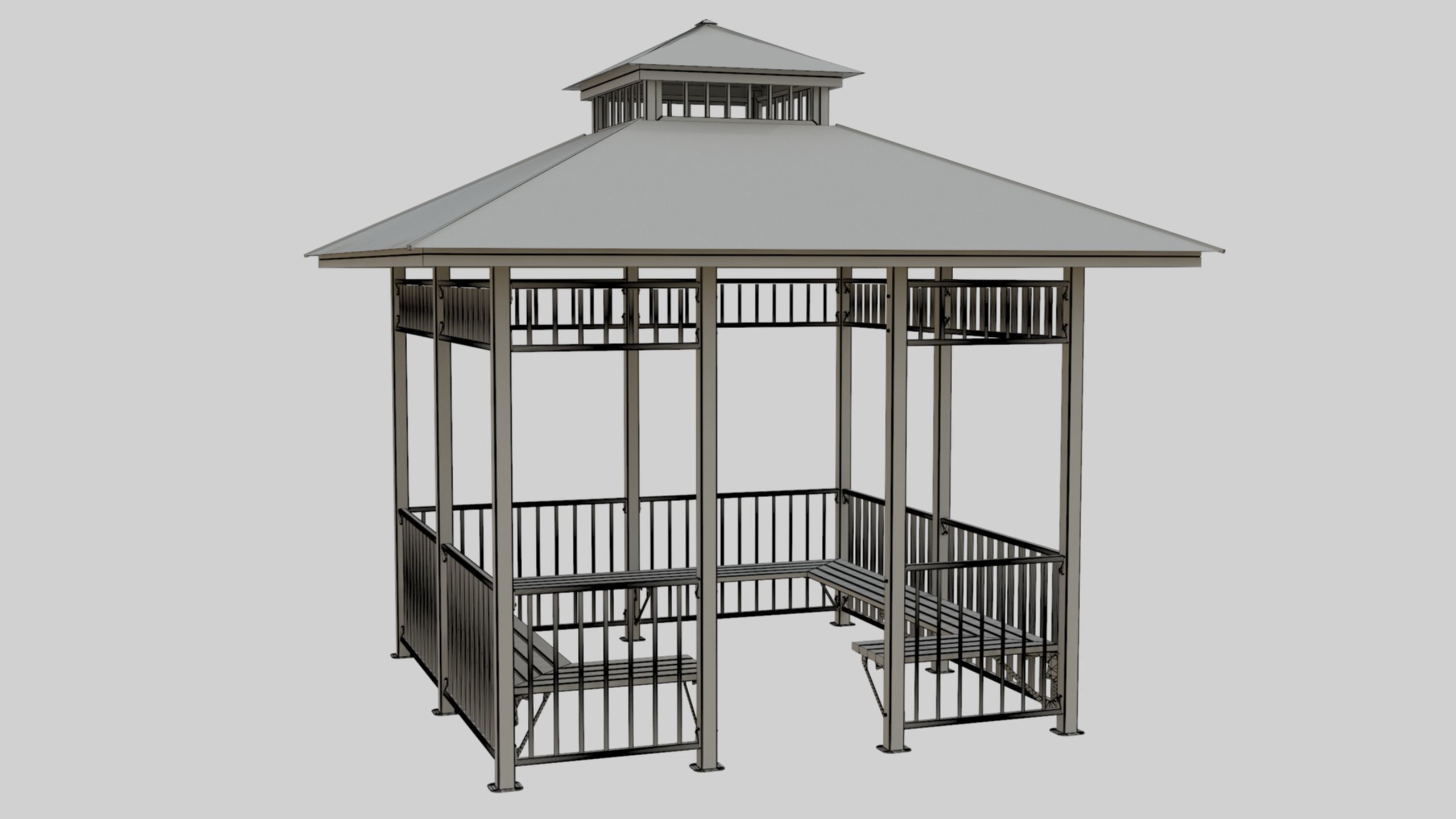 Iron Wood Garden Pergola - Gazebo 07 3D model_30