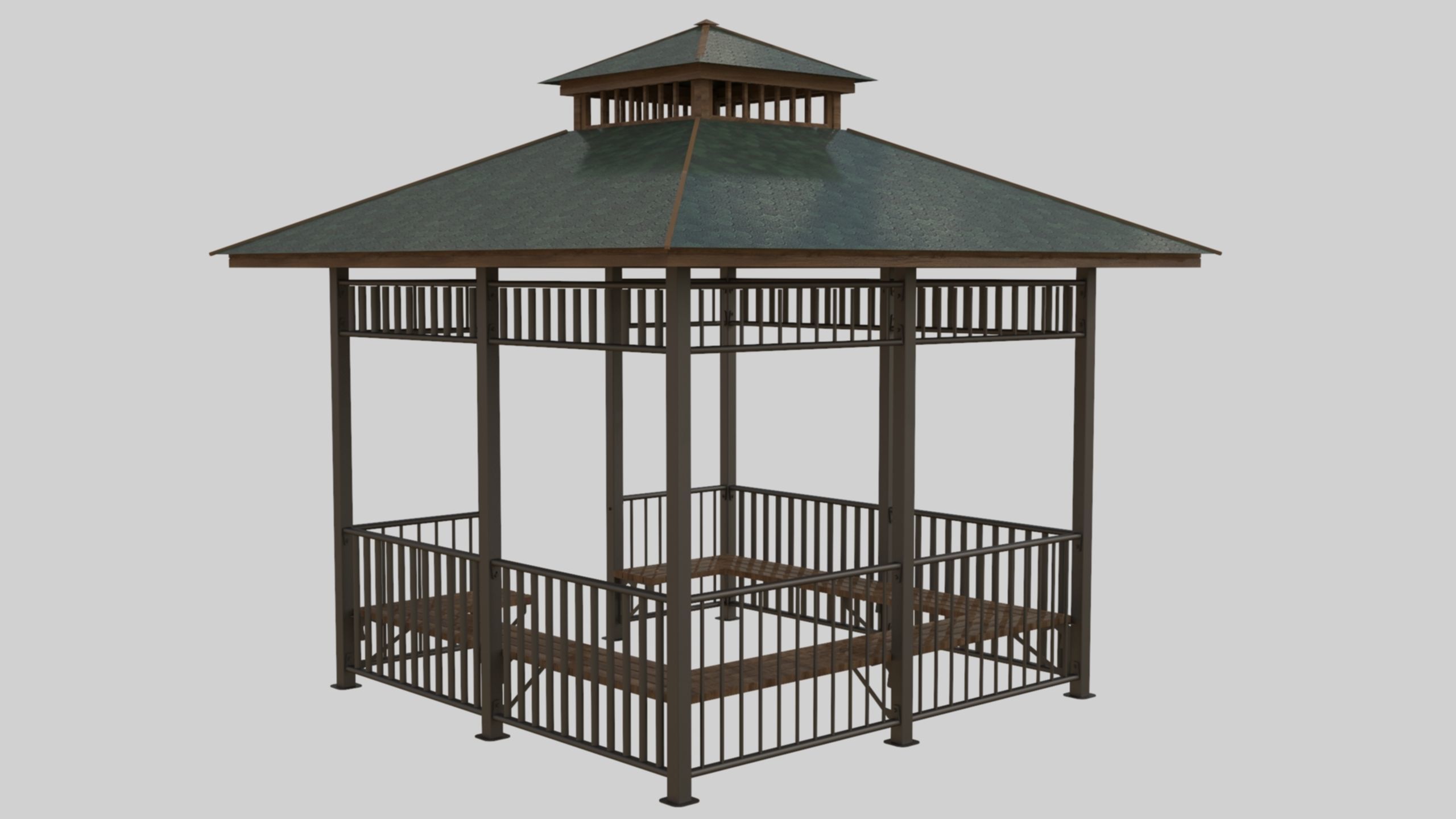 Iron Wood Garden Pergola - Gazebo 07 3D model_16