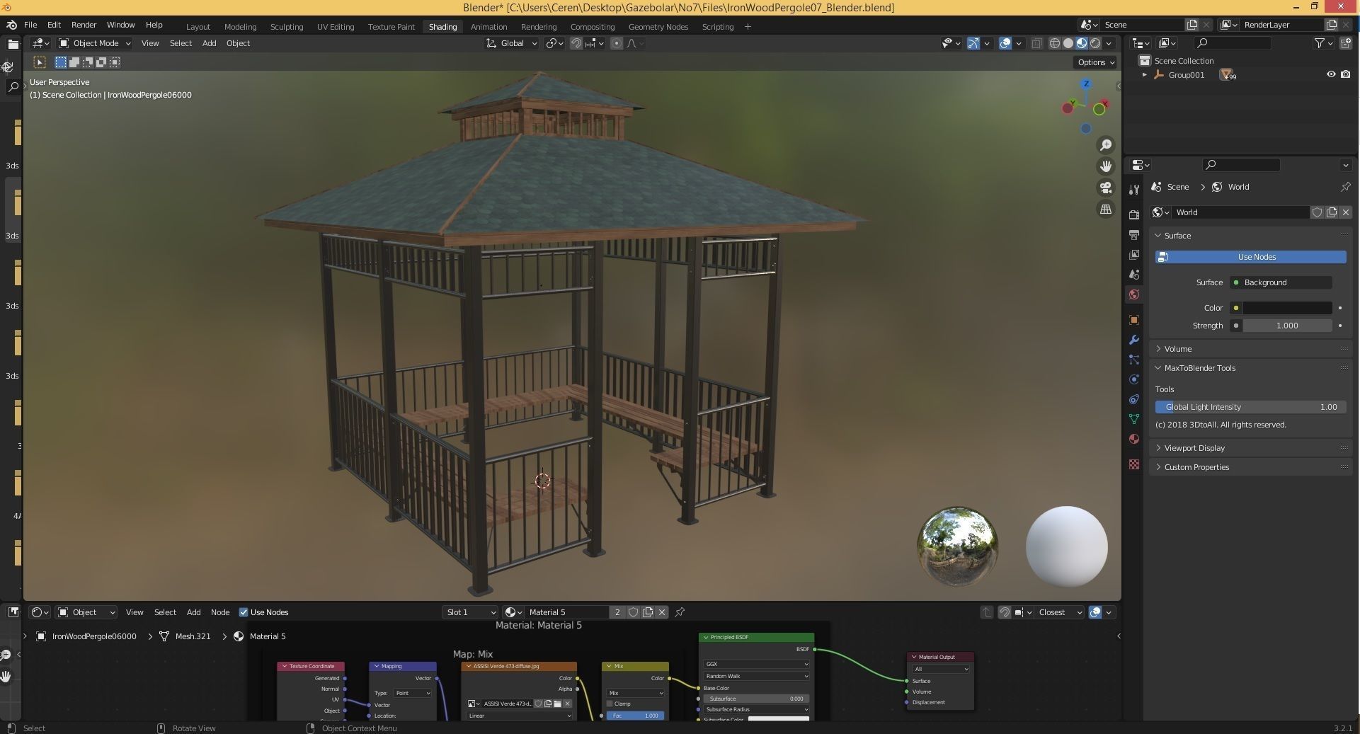 Iron Wood Garden Pergola - Gazebo 07 3D model_11