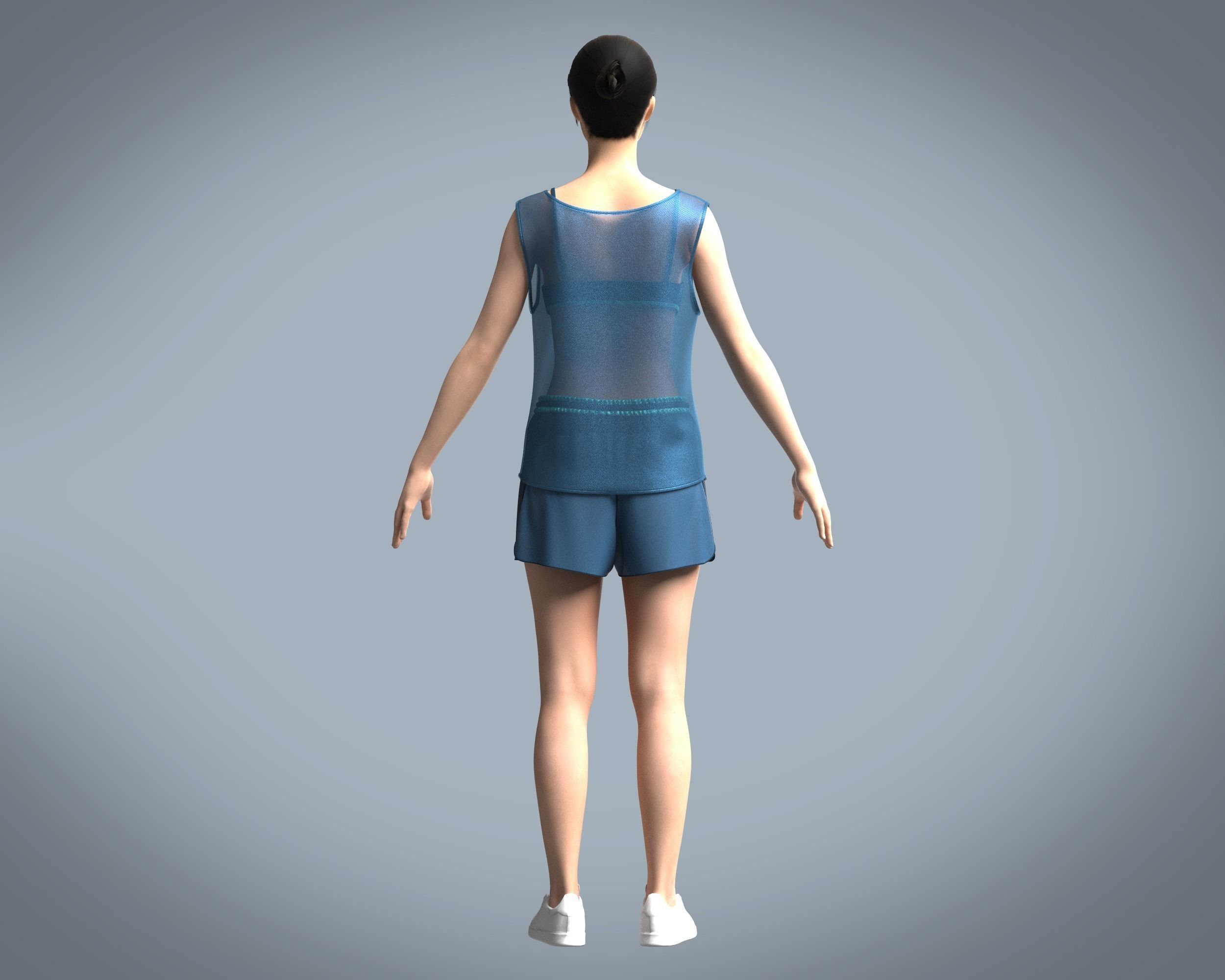 Mesh Gym Bra with Tank top and Short 3D model_4