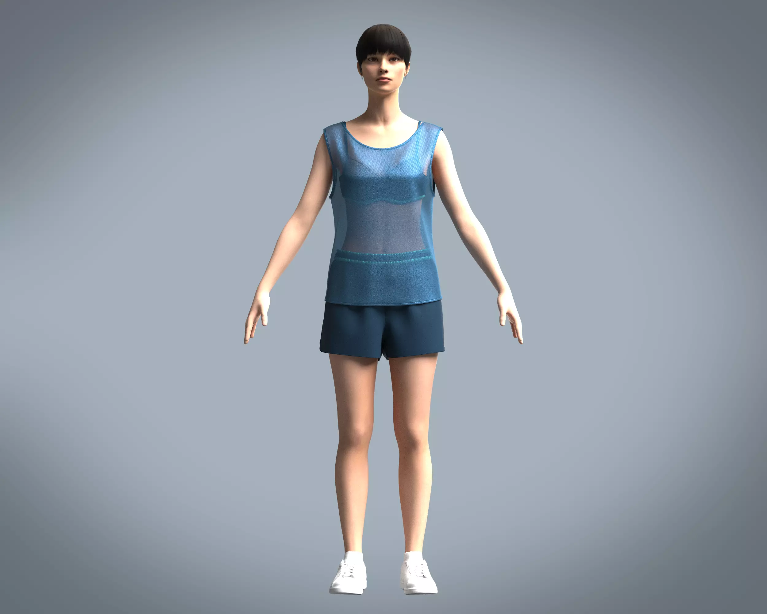 Mesh Gym Bra with Tank top and Short 3D model_0