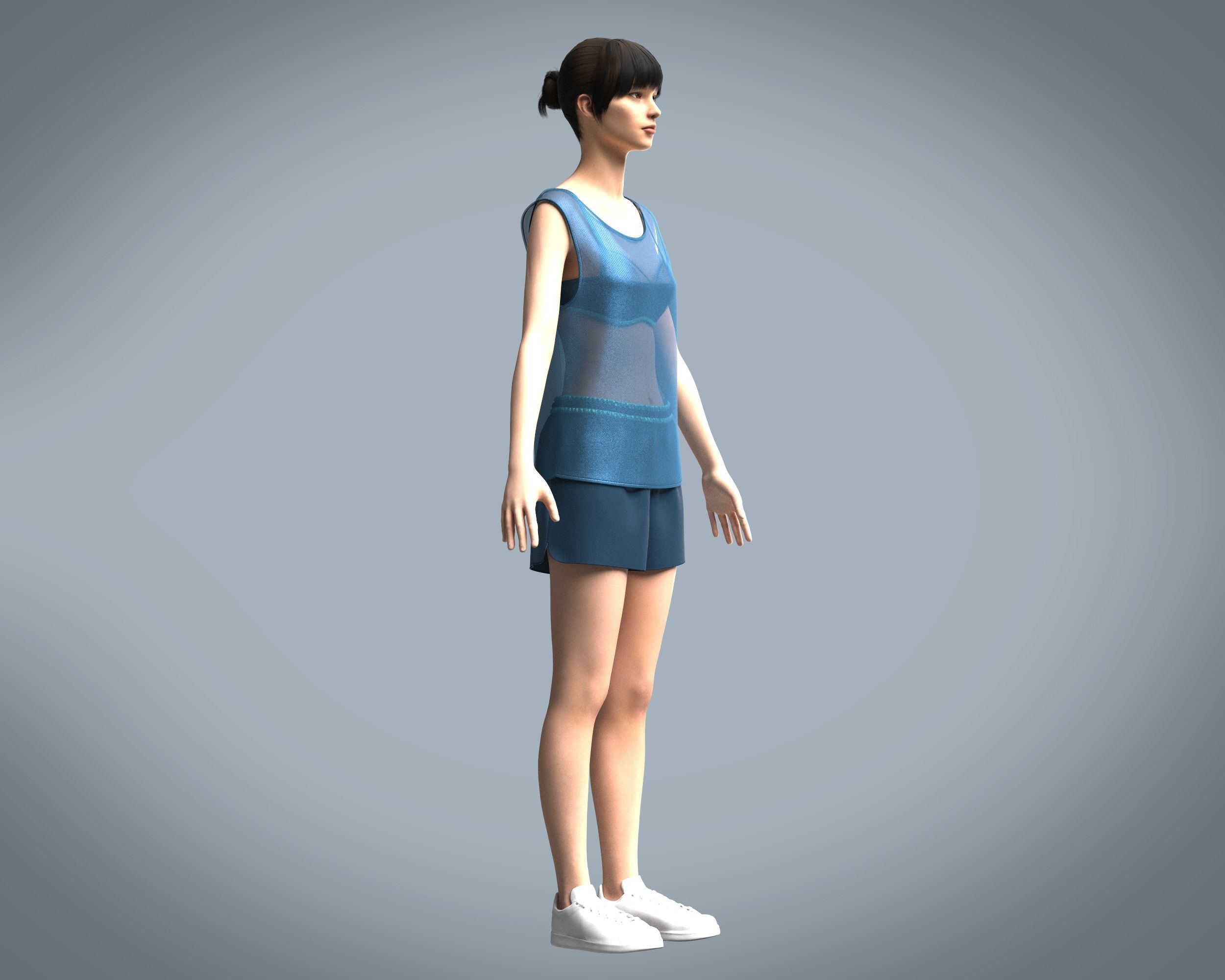 Mesh Gym Bra with Tank top and Short 3D model_2